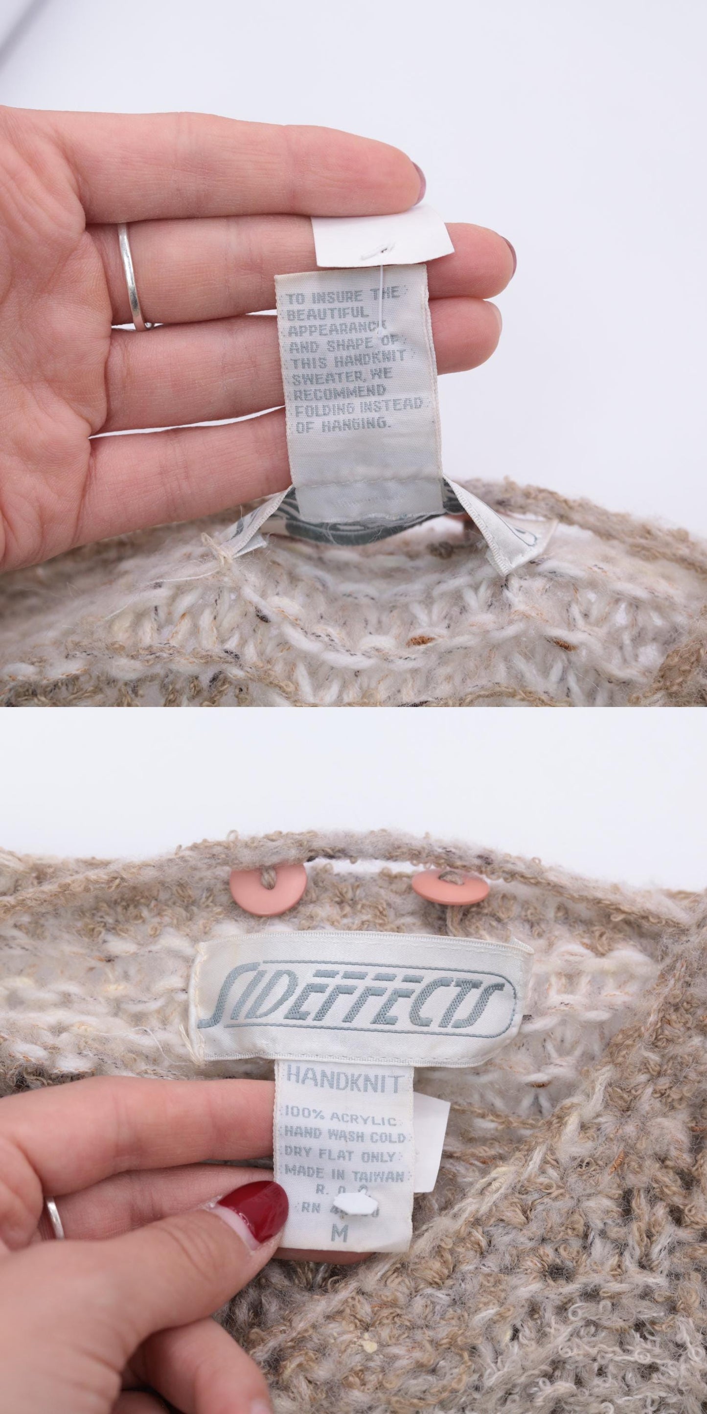 80s Sideffects Striped Cardigan Tan Grey Fringe Knit Small