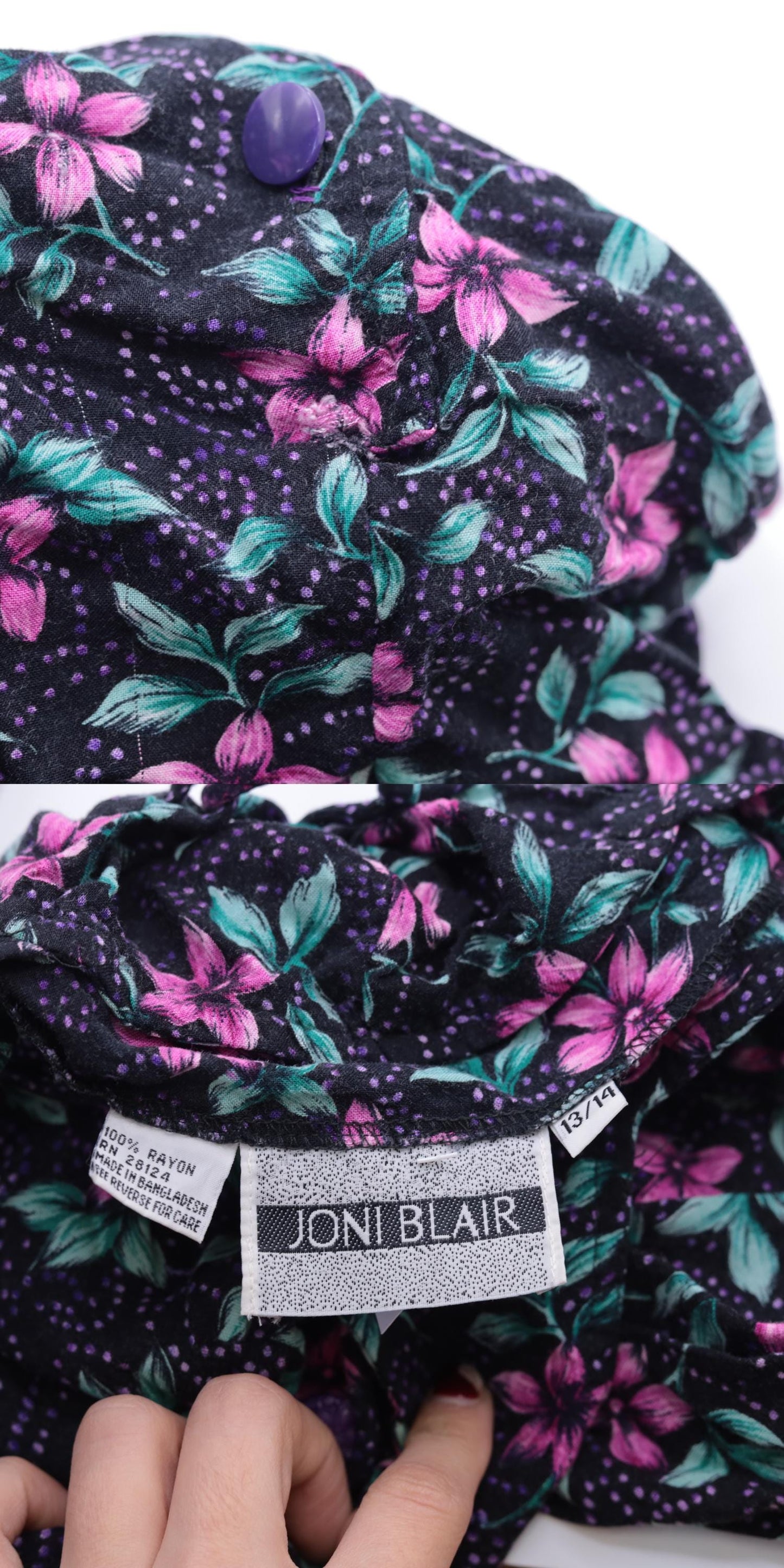 90s Joni Blair Black Floral Romper Sweetheart Neckline Wide Leg Medium