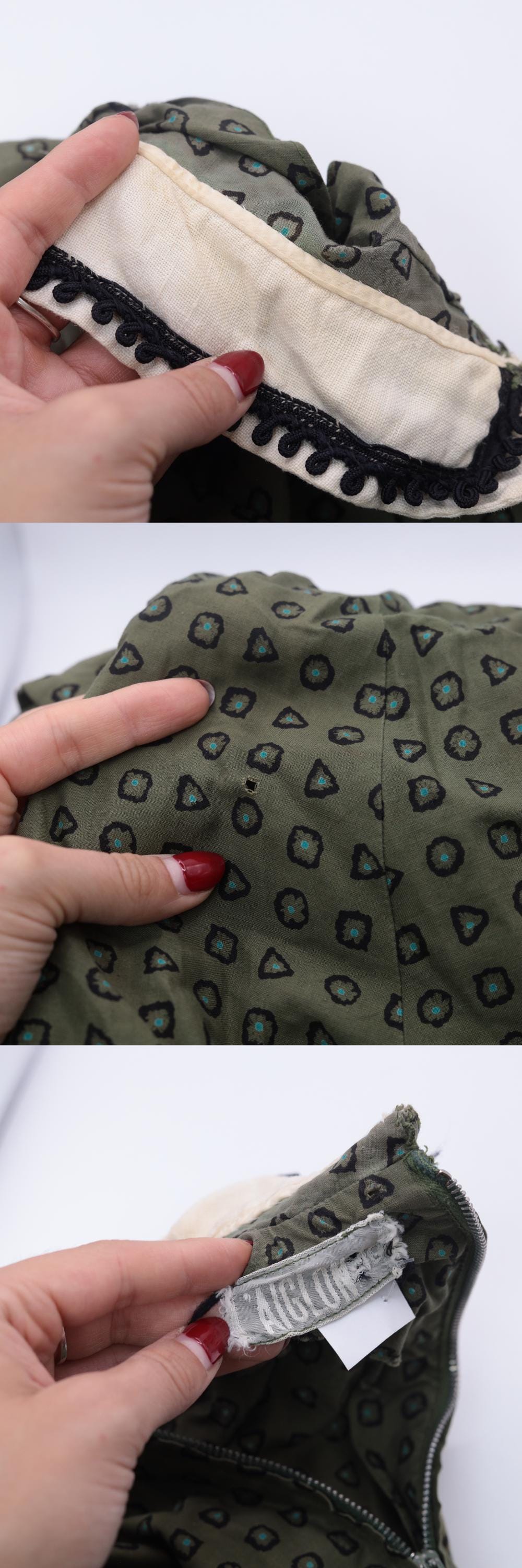 1950s L'Aiglon Fit Flare Dress Olive Green Geometric Peter Pan Collar Midi Extra Small