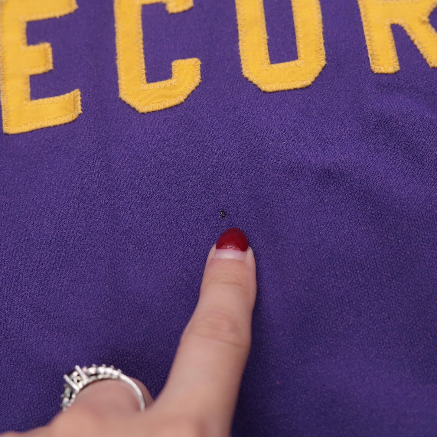 70s TMI Records Ringer Tee Purple Gold Applique Varsity Graphic Small S