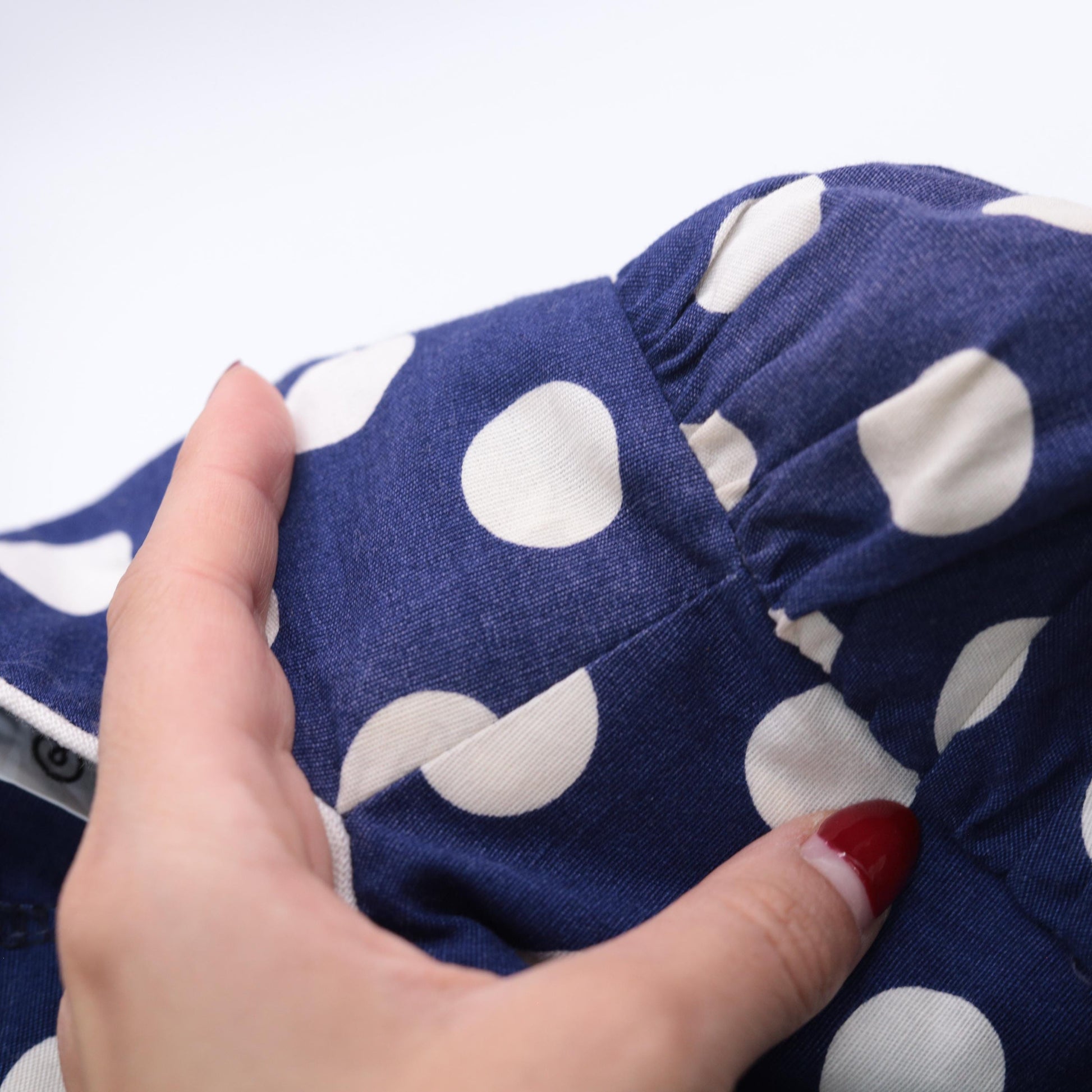 80s Lanz Originals Polka Dot Midi Dress Puff Sleeve Navy Bow Waist Extra Small