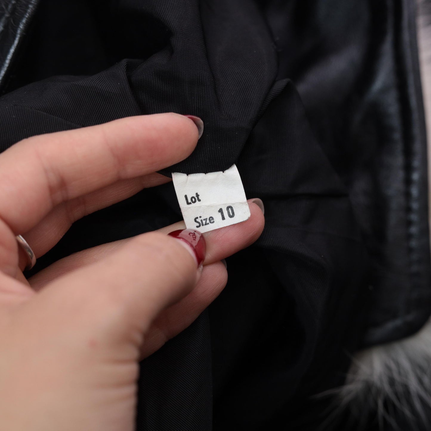 70s Black Leather Jacket Fur Collar Cuffs Button Front Medium