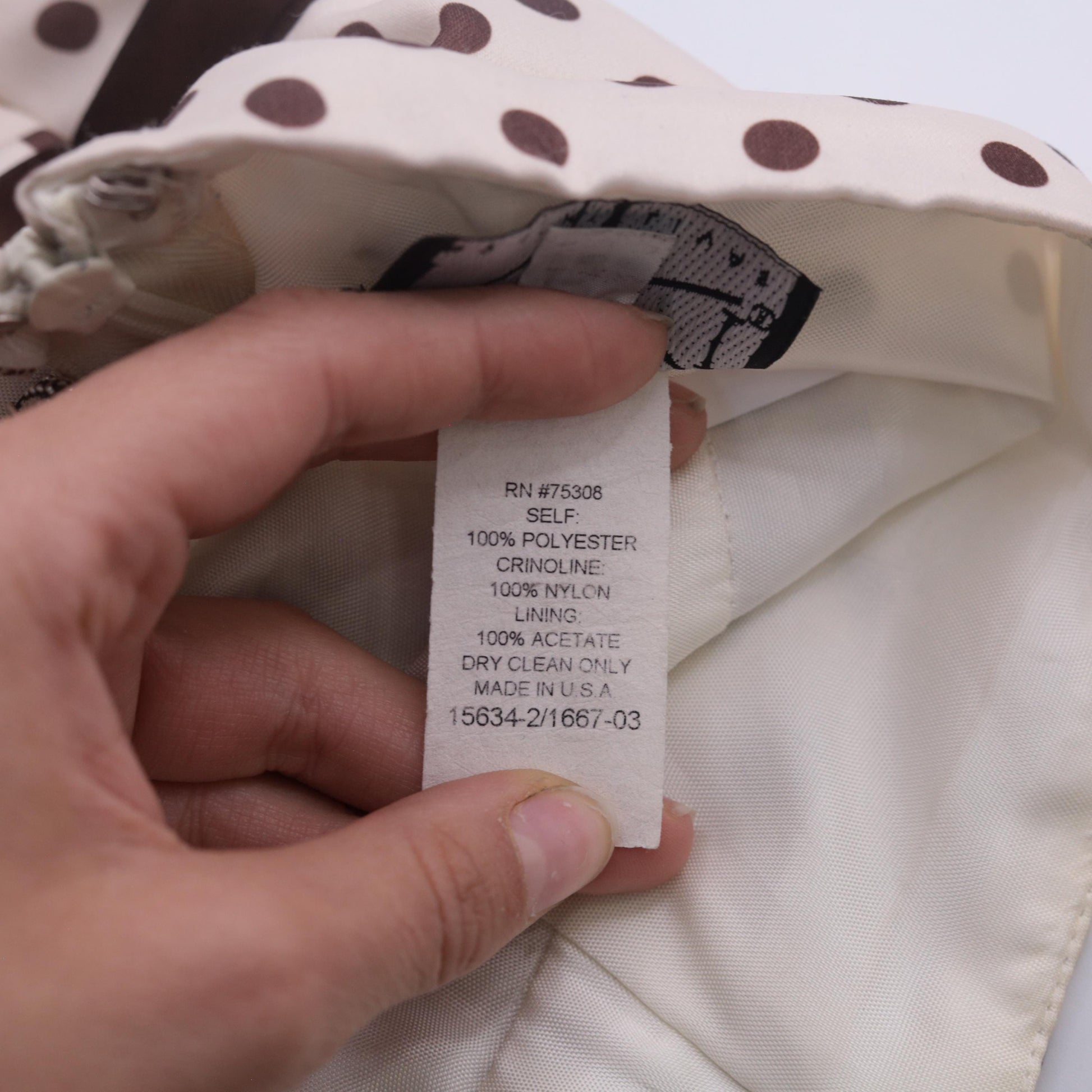 Y2K White Polka Dot Halter Midi Dress Brown Ribbon Bow Empire Waist Large 14