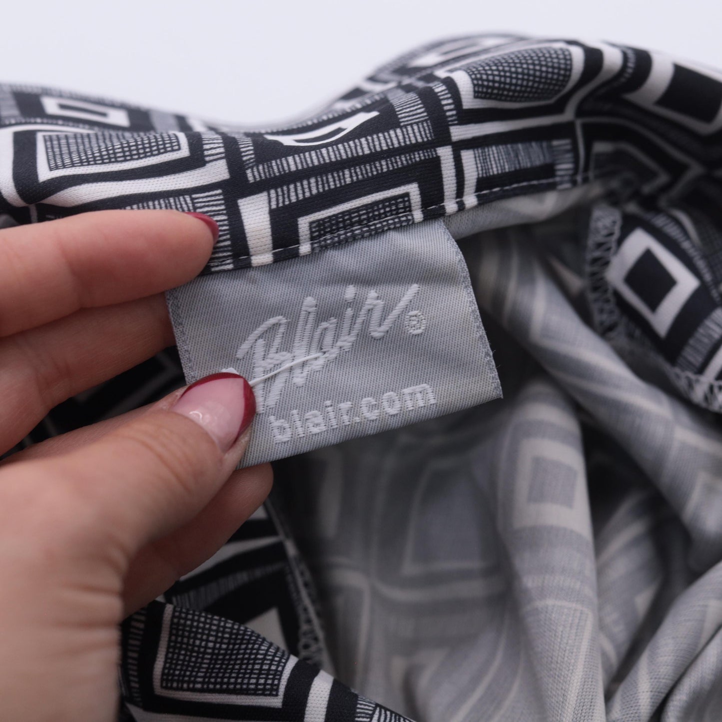 Y2K Geometric Op Art Button-Up Blouse Black White Square Print Large