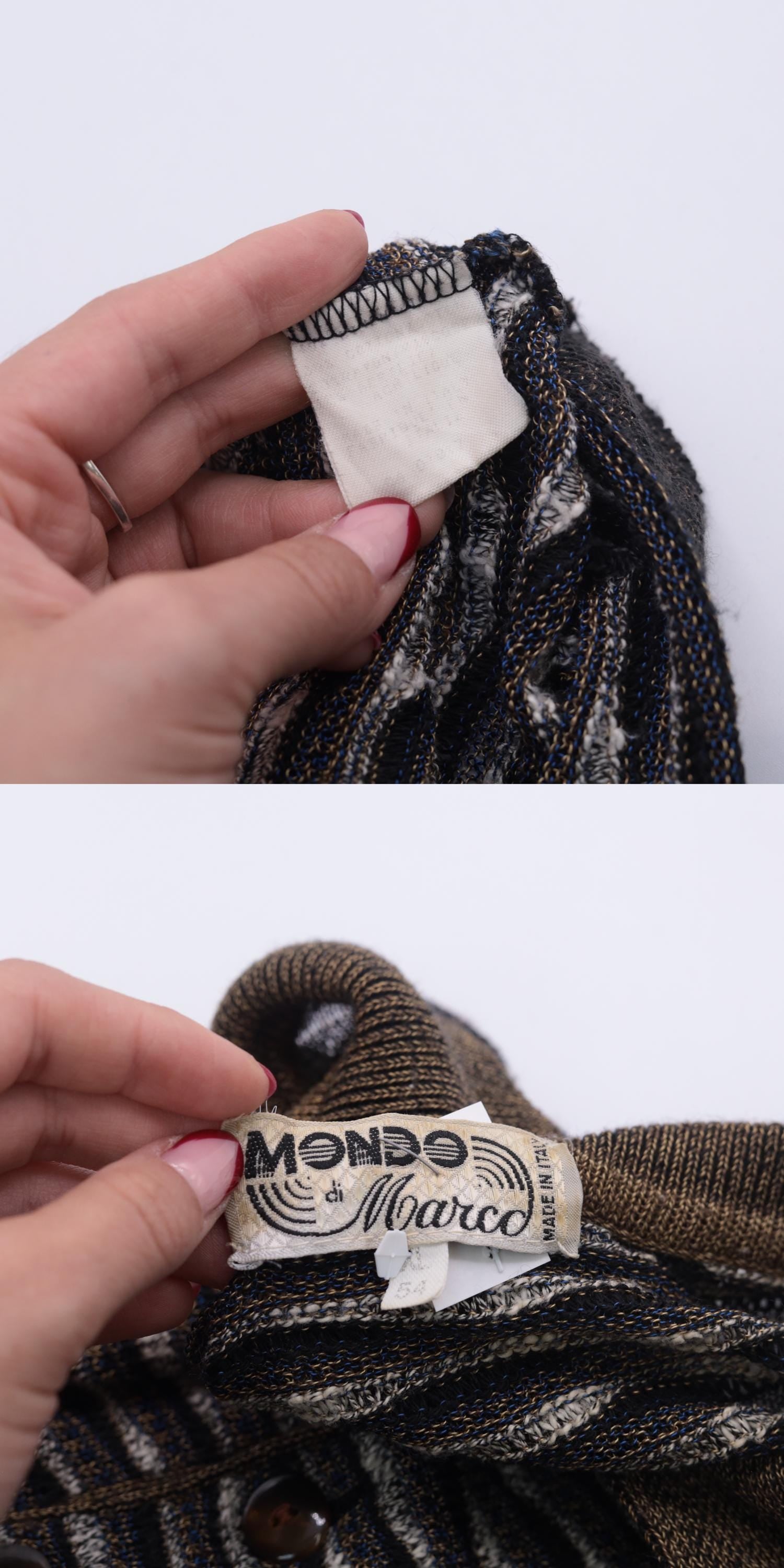 90s Mondo di Marco Striped Knit Polo Sweater Button Collar 3/4 Sleeve Large