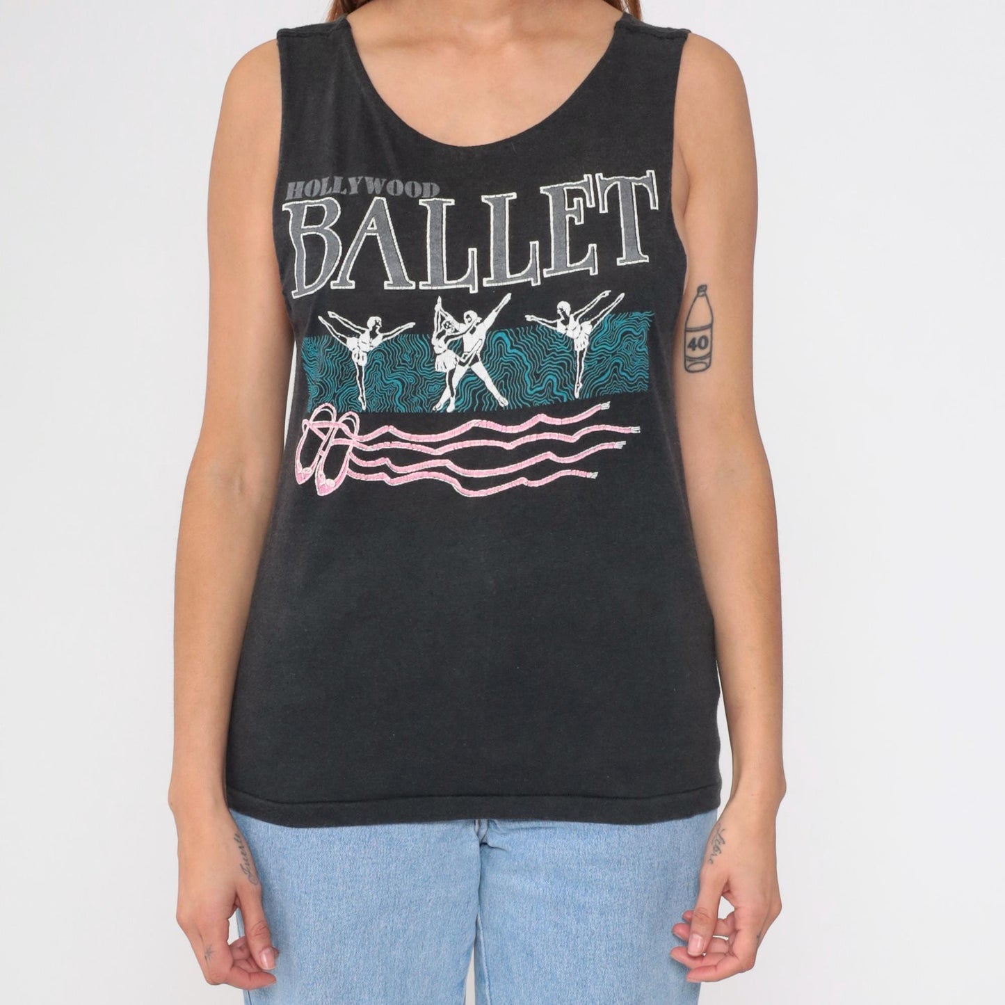 90s Hollywood Ballet Tank Top Black Graphic Sleeveless Small S