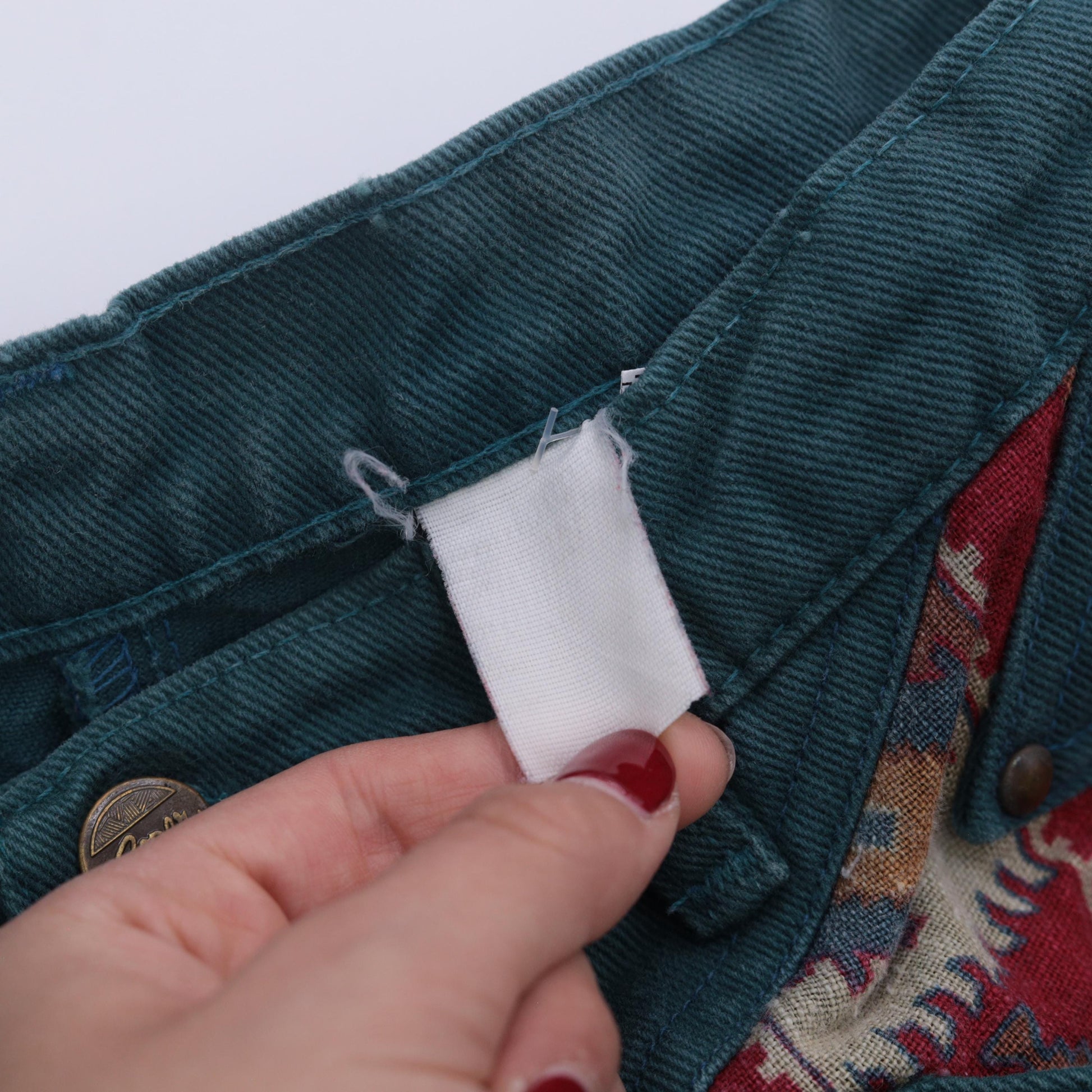 90s Roper Forest Green Denim Jeans Southwestern Patchwork High Waist Small
