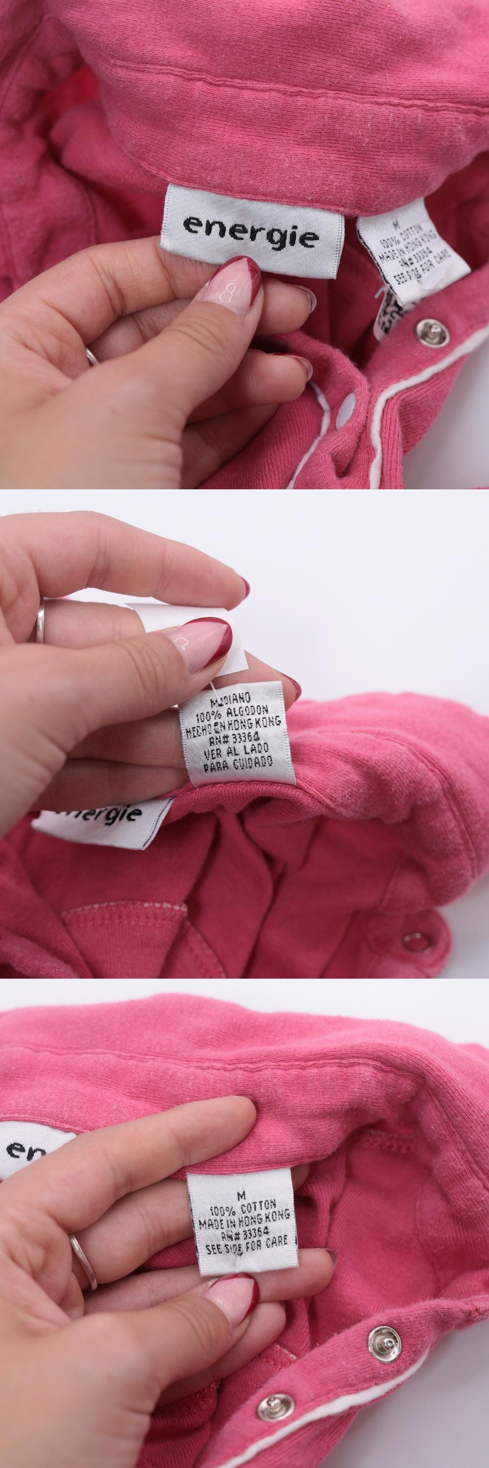 90s Energie Pink Polo Shirt White Piping Snap Button Collared Small