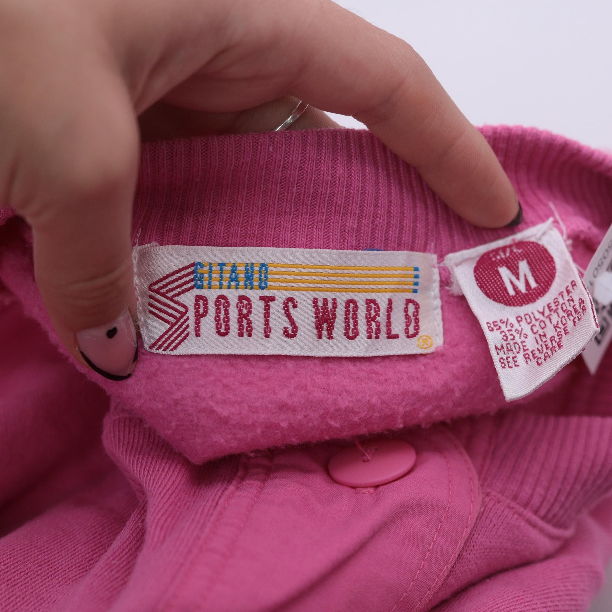 90s Pink Henley Button Neck Sweatshirt Ribbed Cuffs Medium M