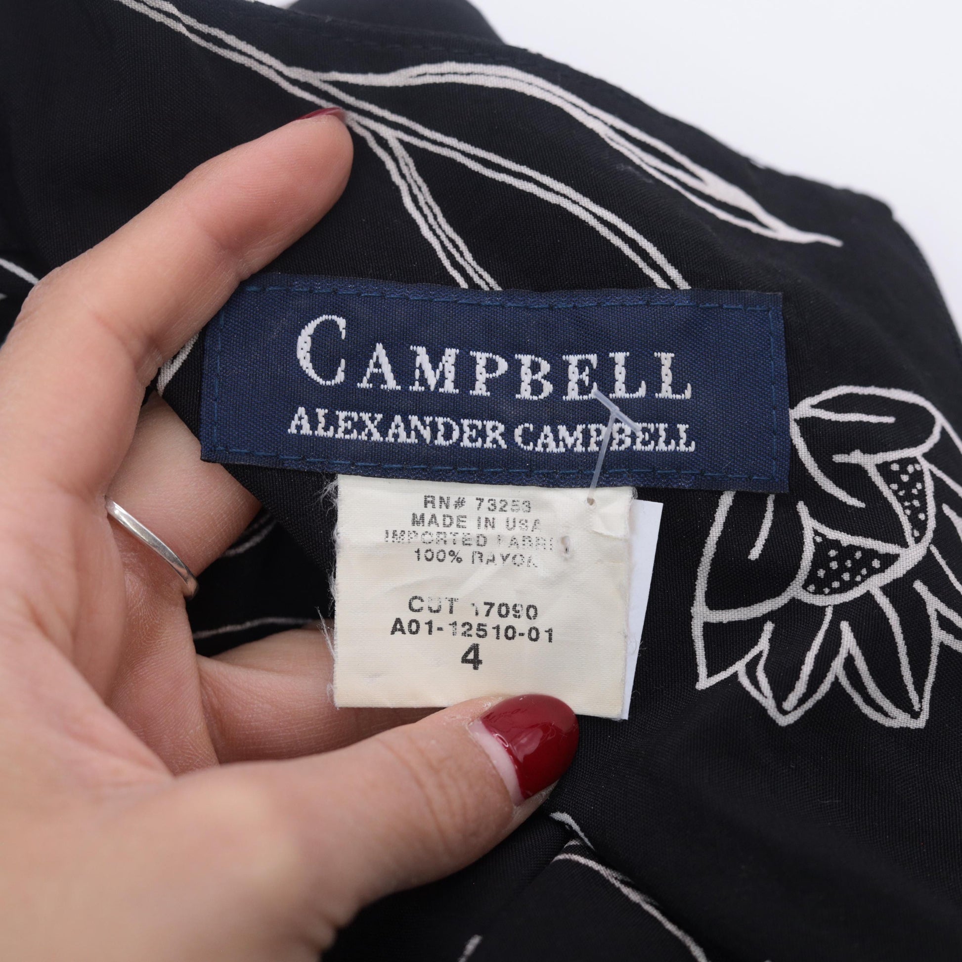 90s Campbell Black Maxi Dress Botanical Line Drawing Rayon Small