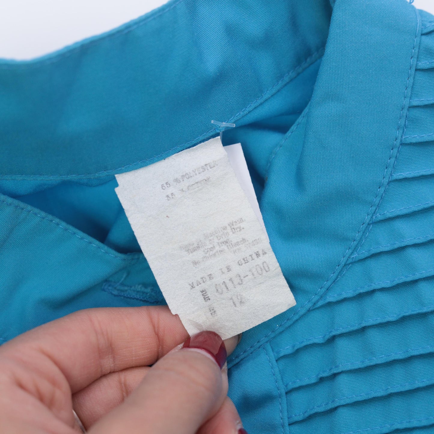80s Turquoise Midi Dress Puff Sleeve Button Front Pintuck Bodice Medium