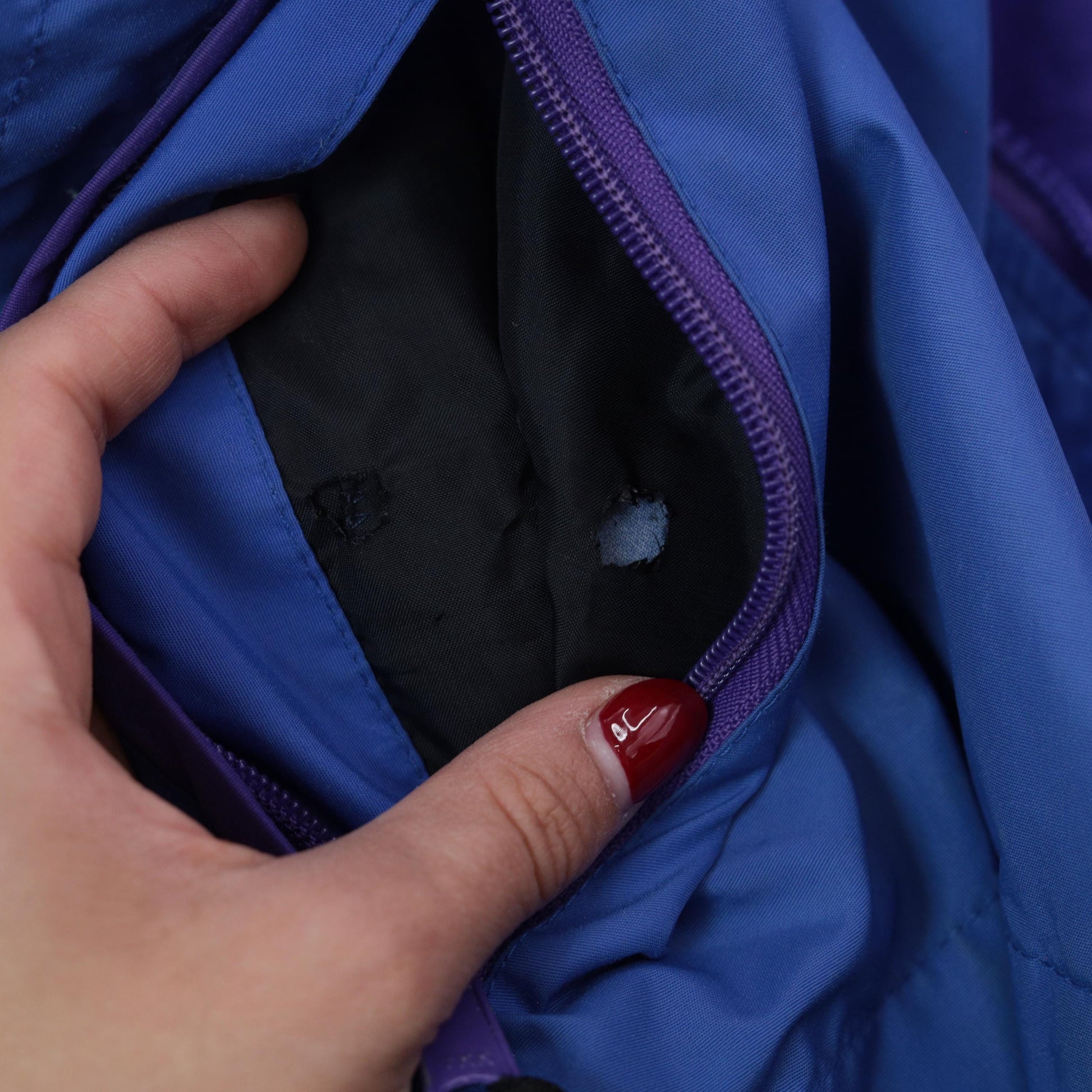 90s Woolrich Colorblock Windbreaker Purple Blue Hooded Jacket Extra Large XL