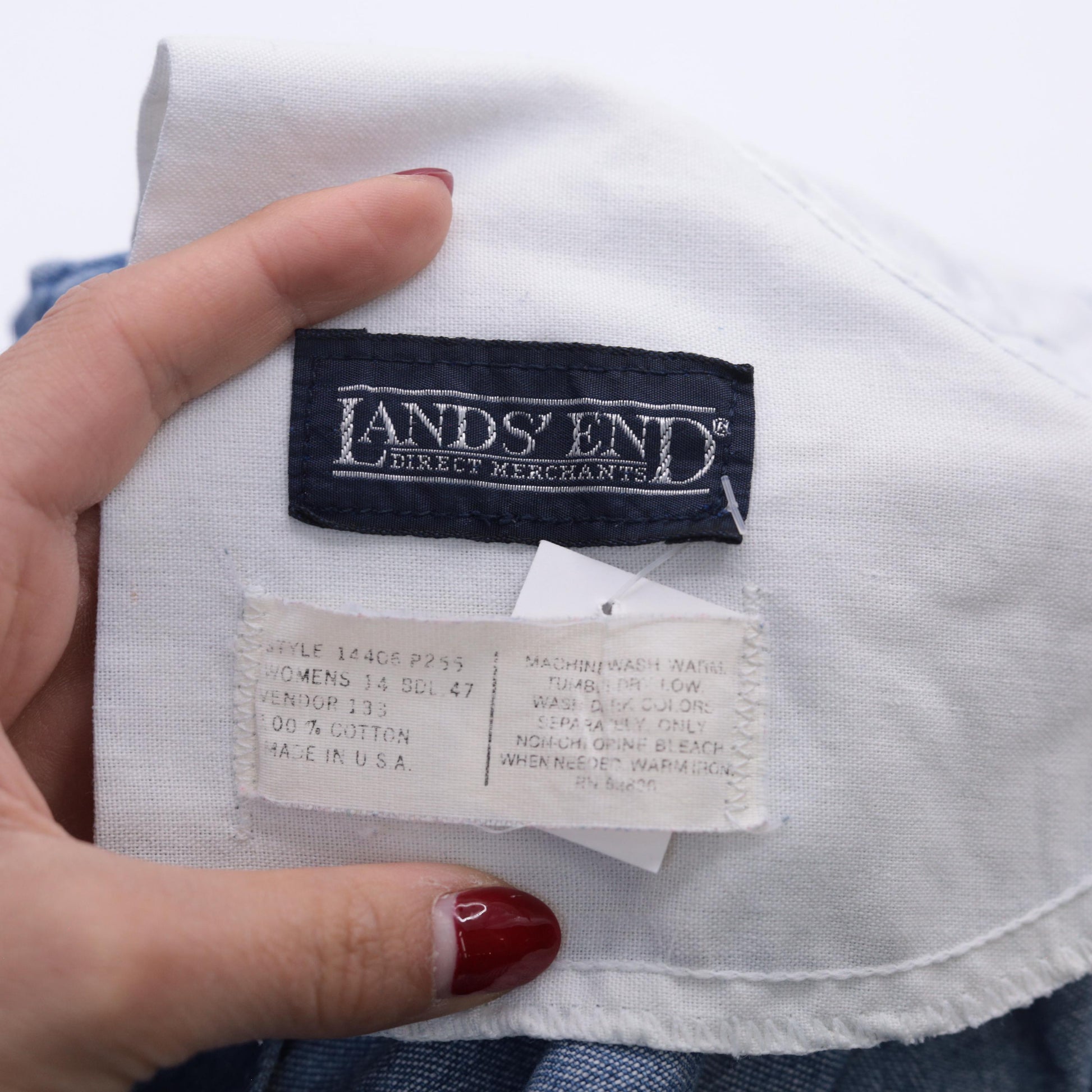 90s Lands End Denim A-Line Midi Skirt High Waist Blue Cotton Large L
