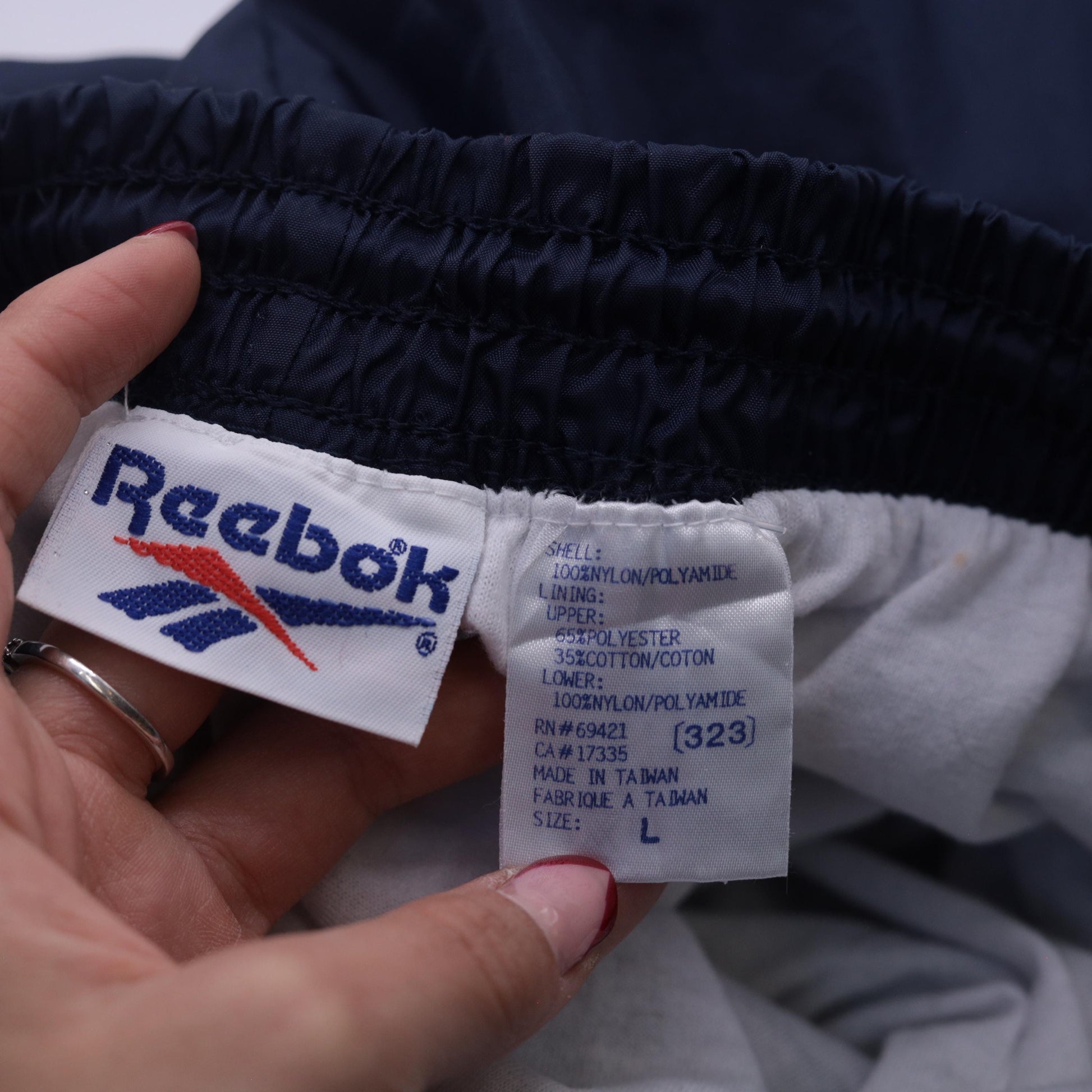 90s Reebok Navy Nylon Track Pants Joggers Large