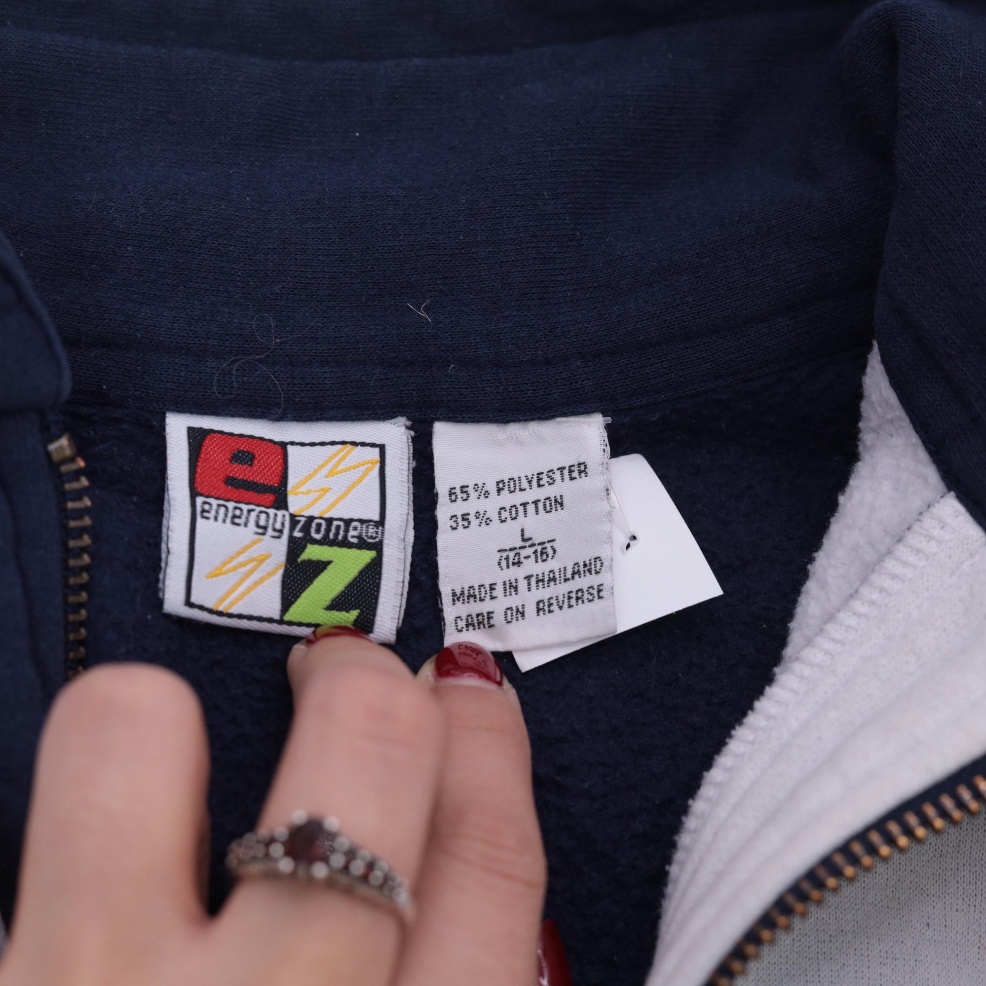 90s Color Block Quarter Zip Sweatshirt Grey Navy Red Striped Large L
