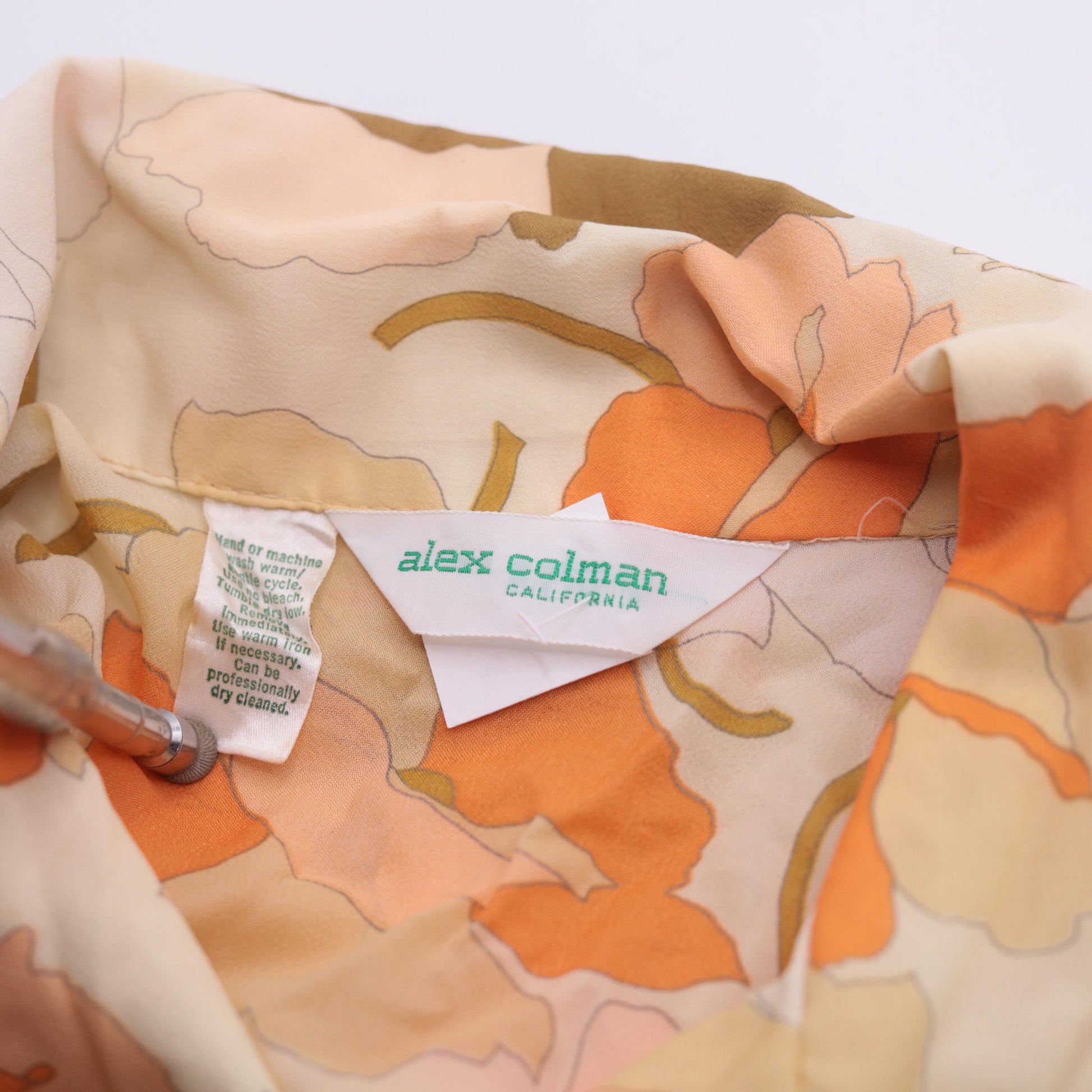 70s Alex Colman California Floral Button Blouse Orange Cream Medium