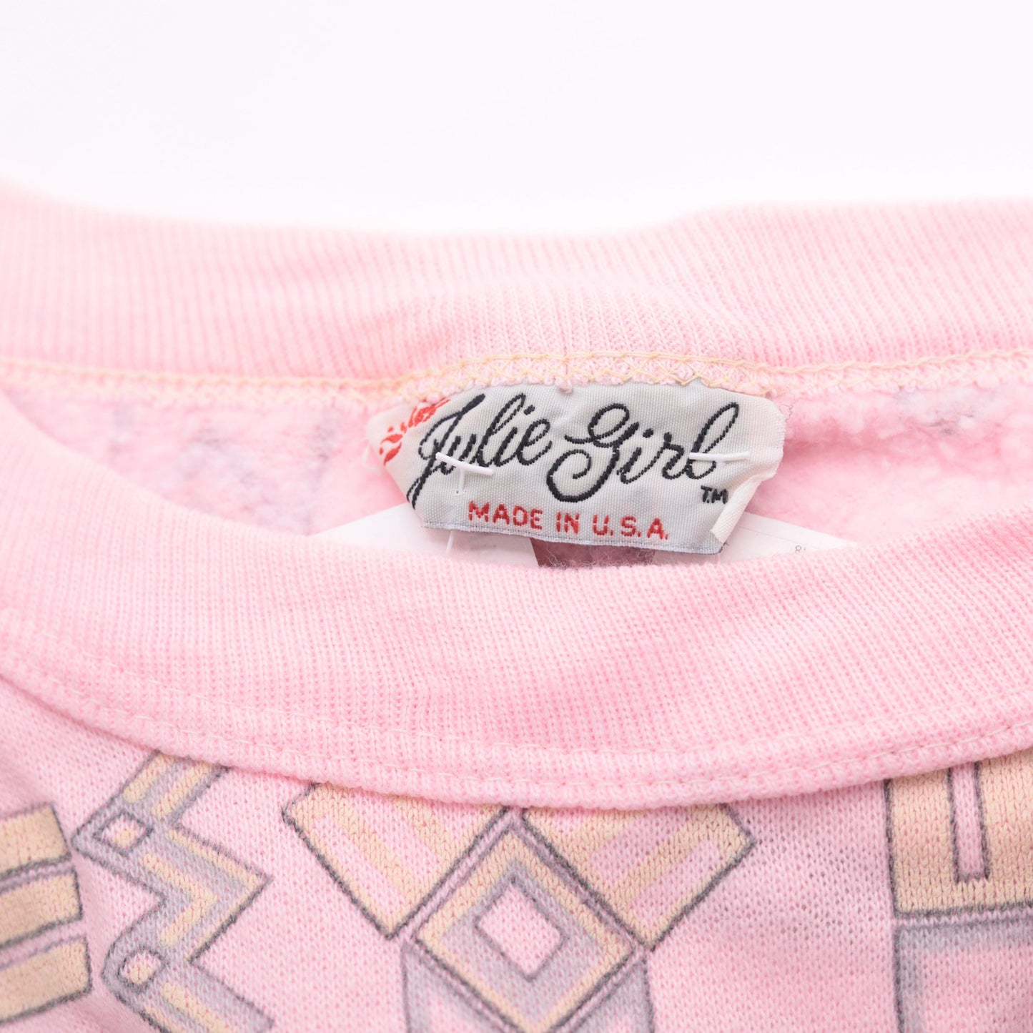 90s Julie Girl Pink Geometric Sweatshirt Crew Neck Abstract Pattern Small