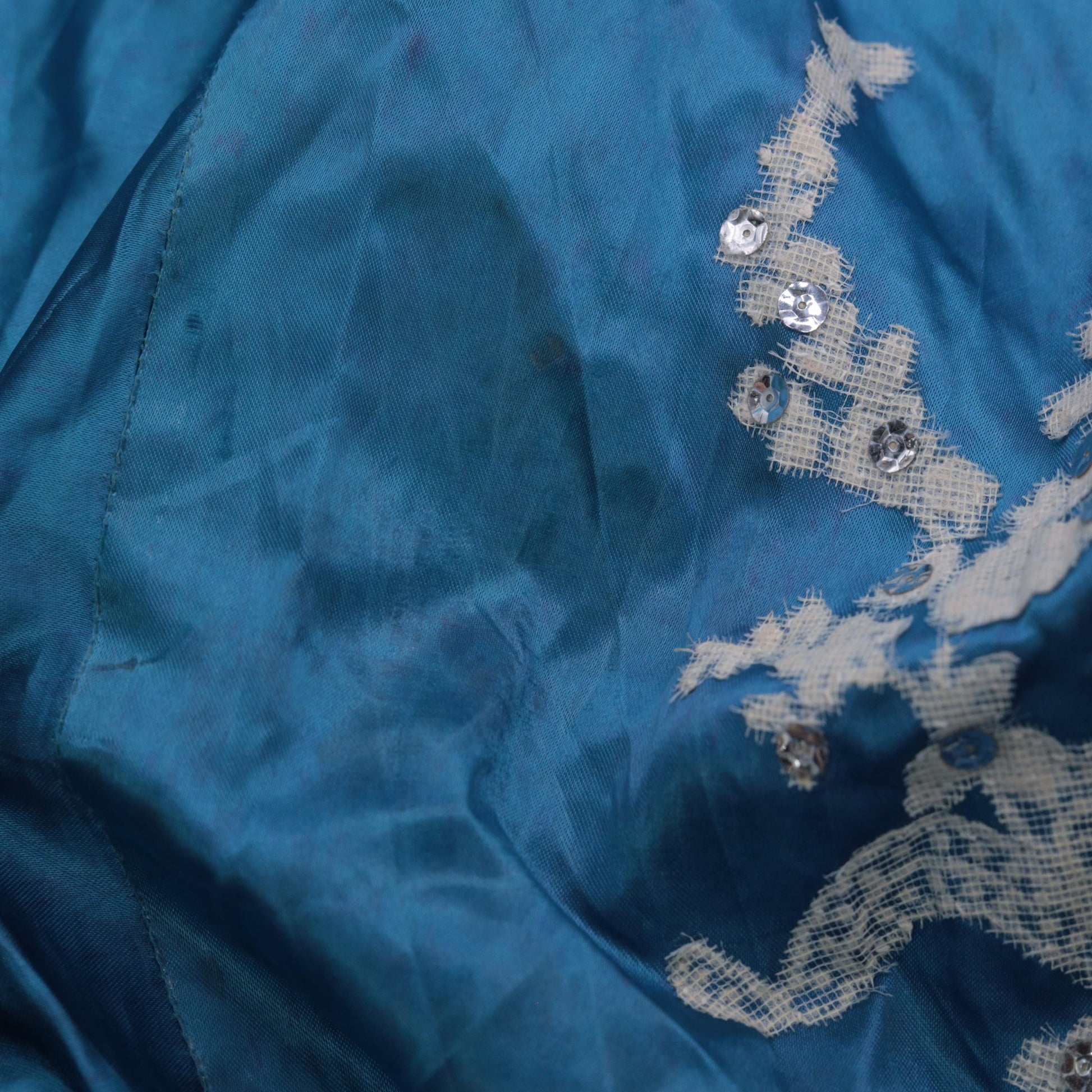 1940s Turquoise Circle Maxi Skirt Floral Embroidered High Waist XXS