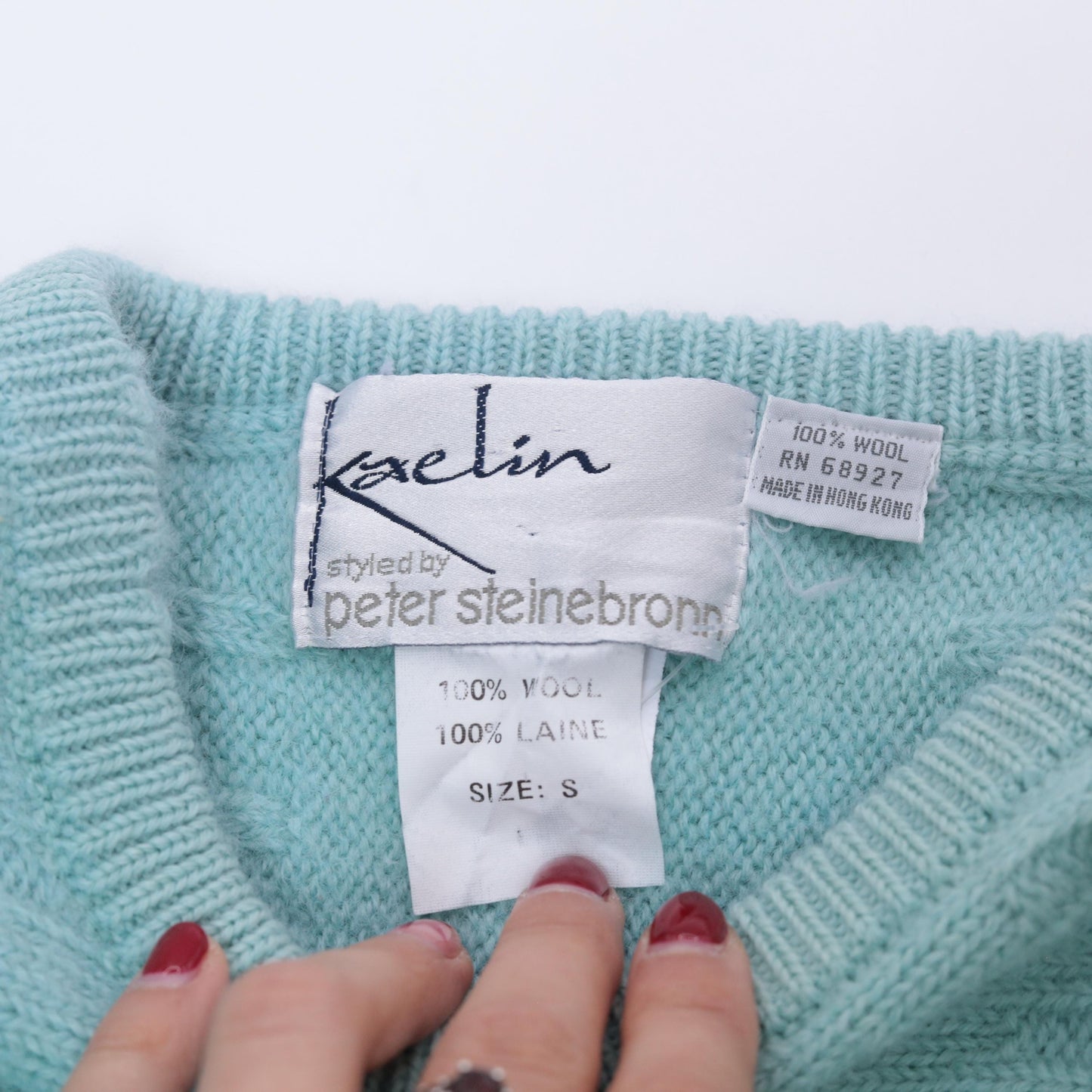 80s Kaelin Mint Green Wool Crew Neck Pullover Textured Knit Small S