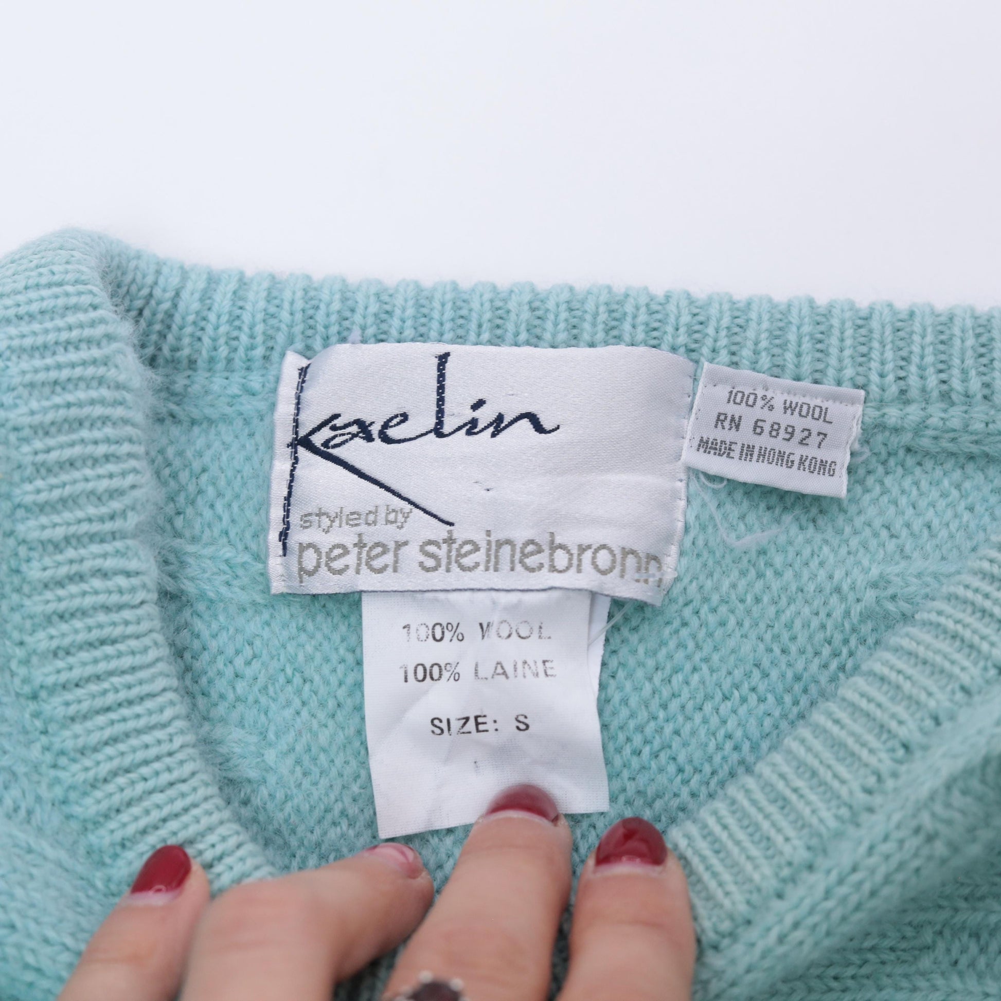 80s Kaelin Mint Green Wool Crew Neck Pullover Textured Knit Small S