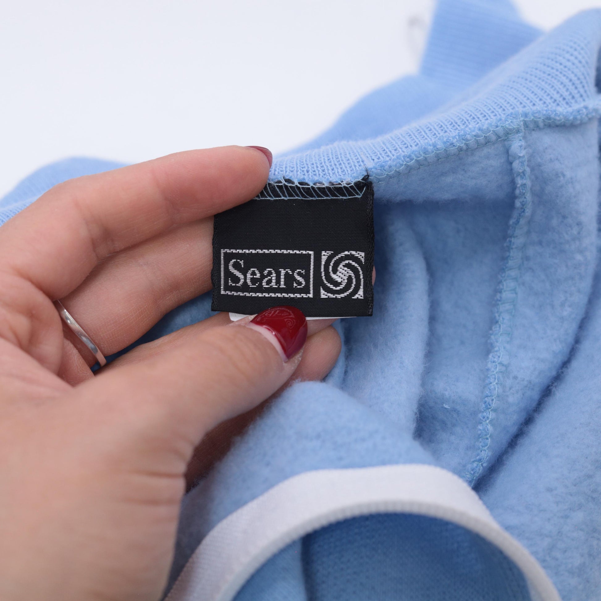 80s Sears Light Blue Striped Track Jacket Zip Front Hoodie Small