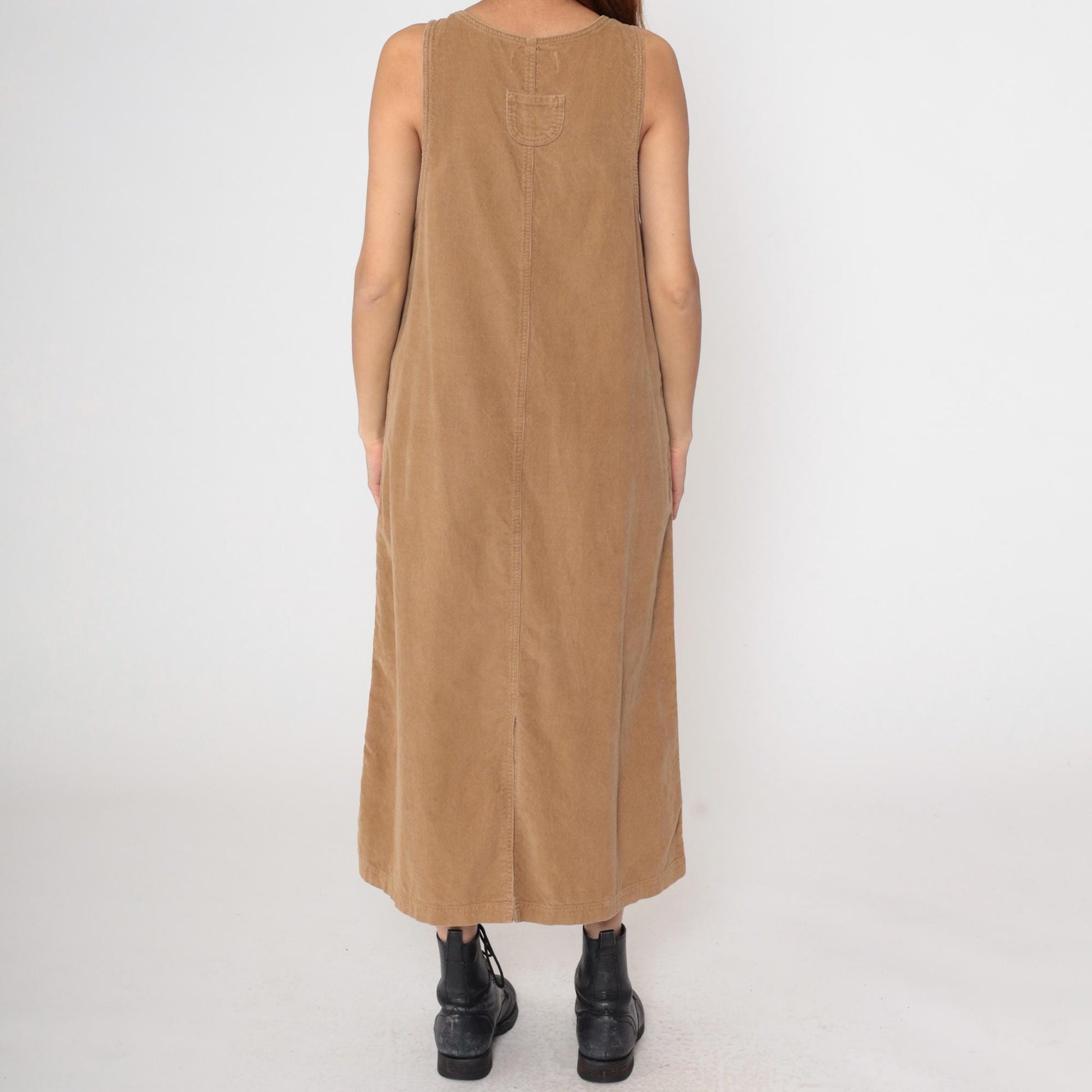 90s Mandal Bay Corduroy Jumper Dress Tan Apple Embroidery Maxi Large L