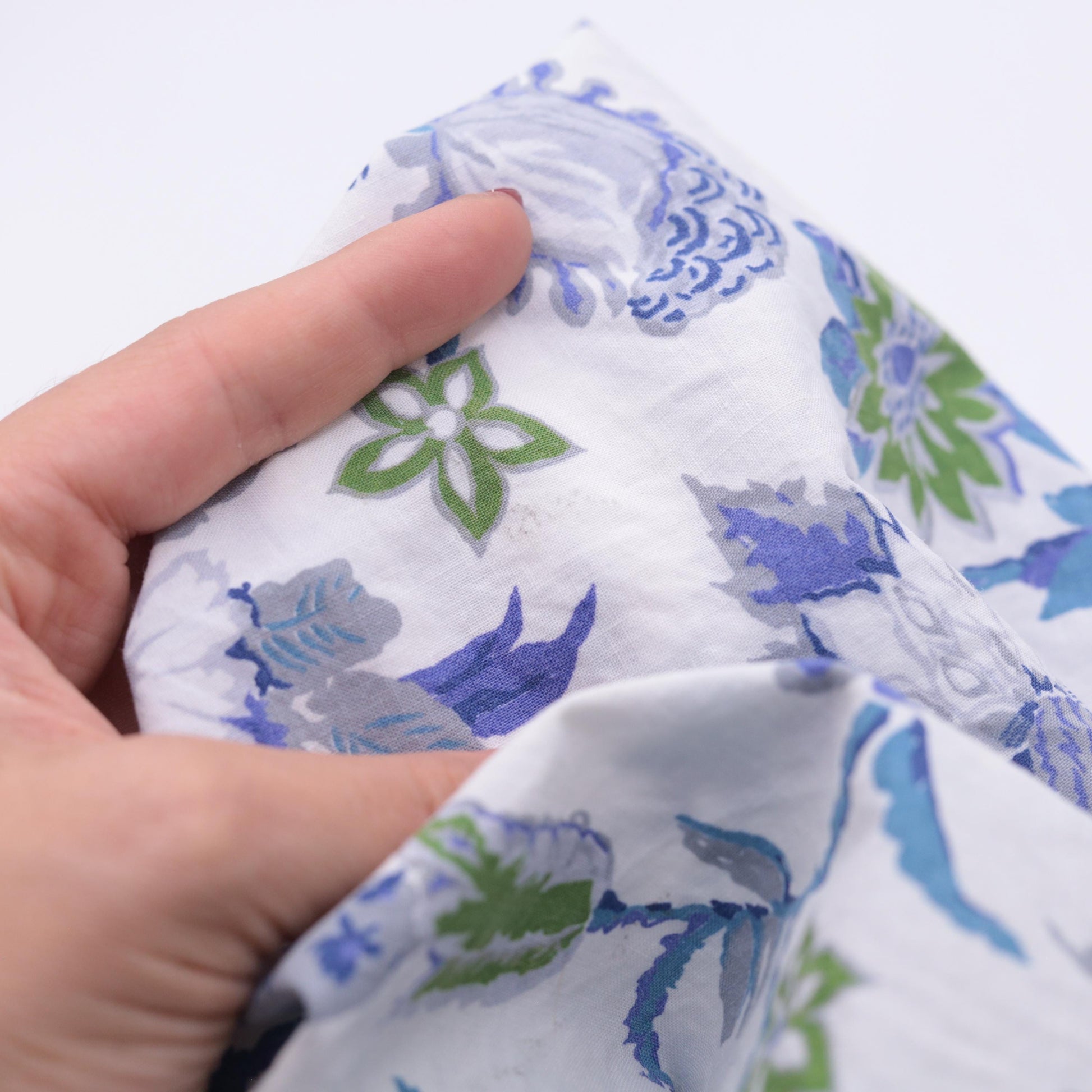 60s Swirl Floral Wrap Dress Blue White Cap Sleeve Midi Tie Waist Medium M
