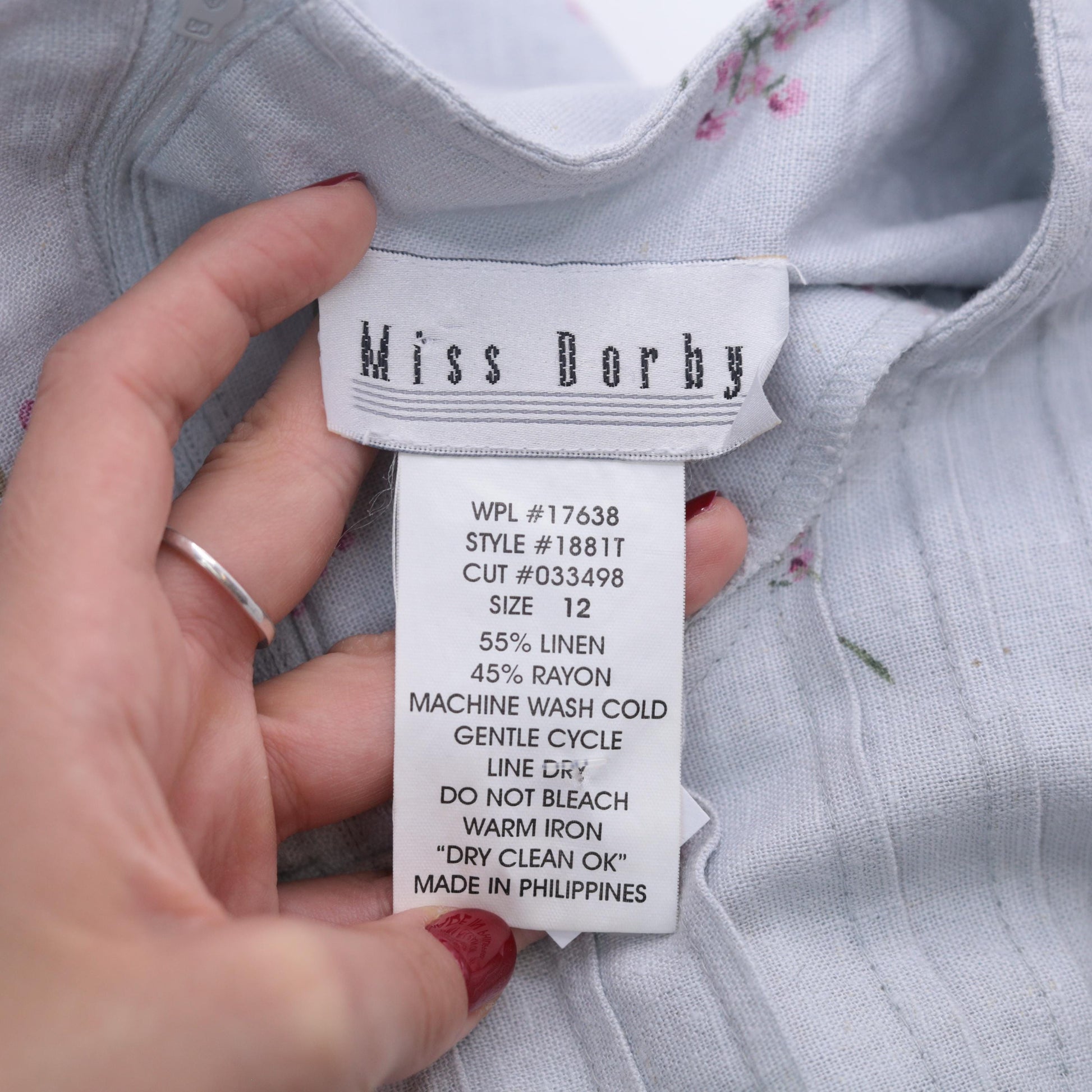 90s Miss Dorby Grey Floral Midi Dress Pink Purple Pleated Linen Large L