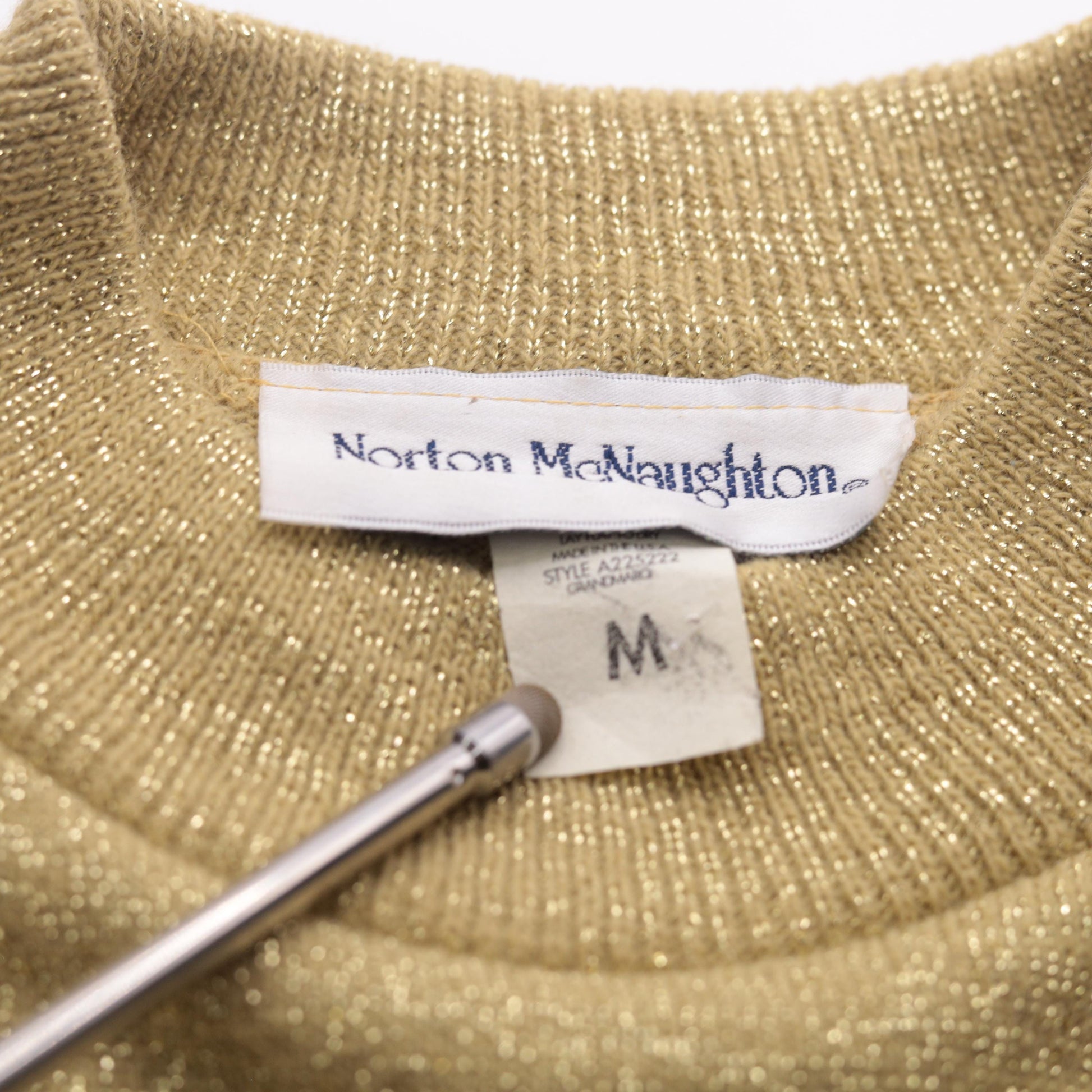 90s Gold Sparkly Knit Short Sleeve Blouse Medium