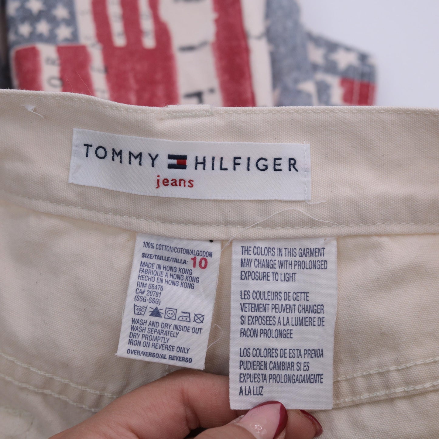 Y2K Tommy Hilfiger Flag Print Denim Jeans Off-White Distressed Wide Leg Size 10