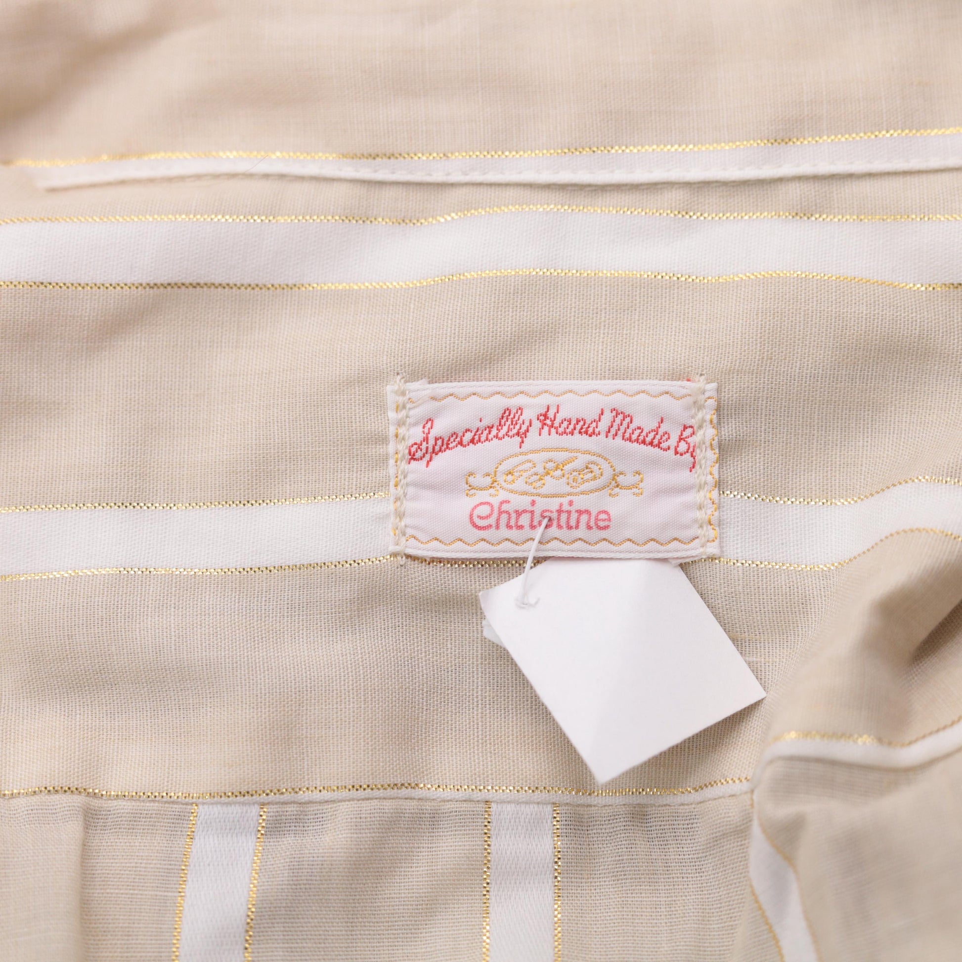 70s Beige Striped Button-Front Shirt Long Sleeve Chest Pocket Extra Large