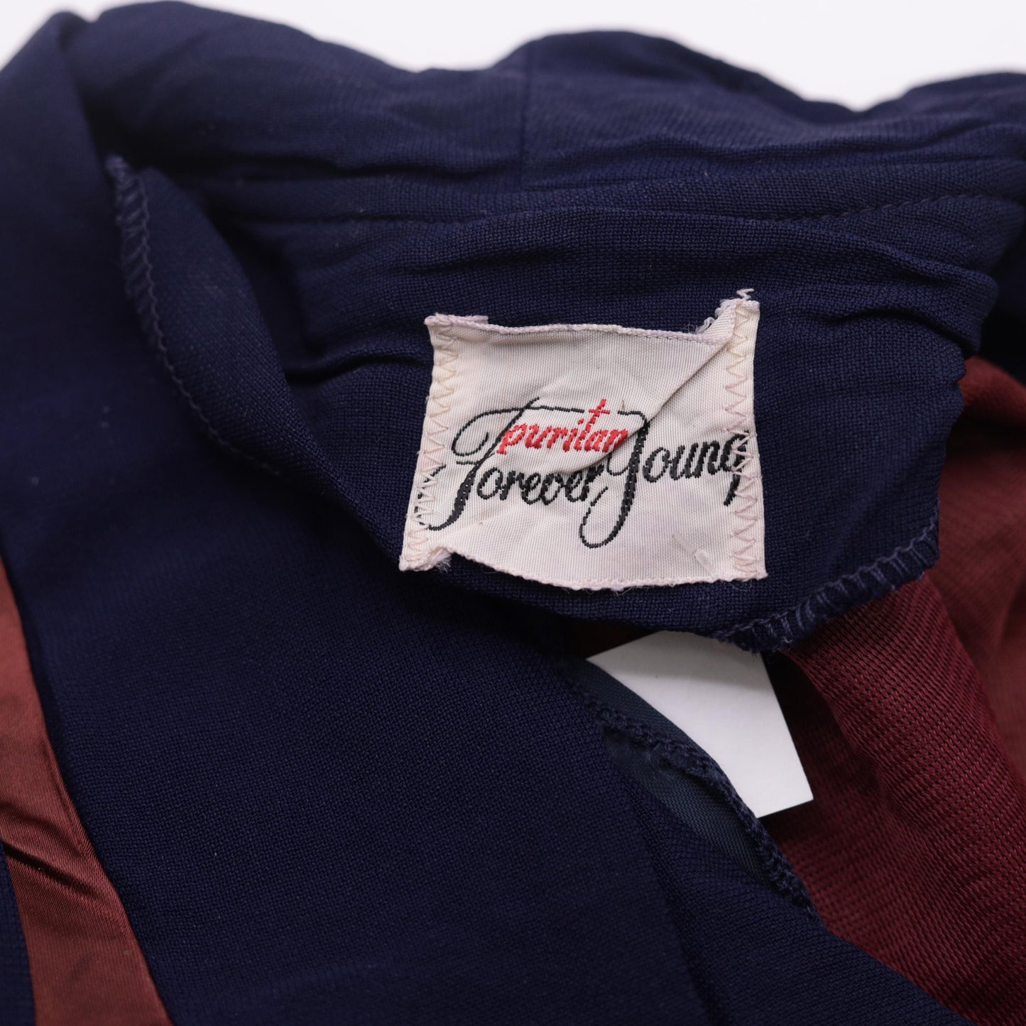 60s Puritan Forever Young Navy Blouse Rust Satin Collar Cropped Medium Large