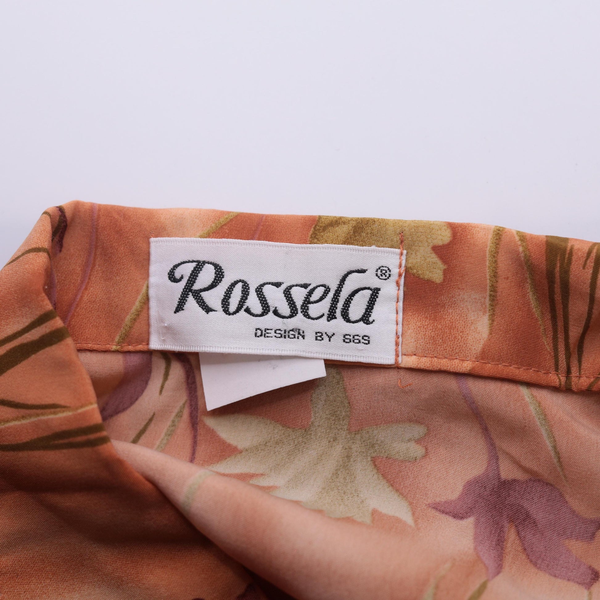 90s Orange Floral Print Blouse Rossela Button Up Short Sleeve Large L