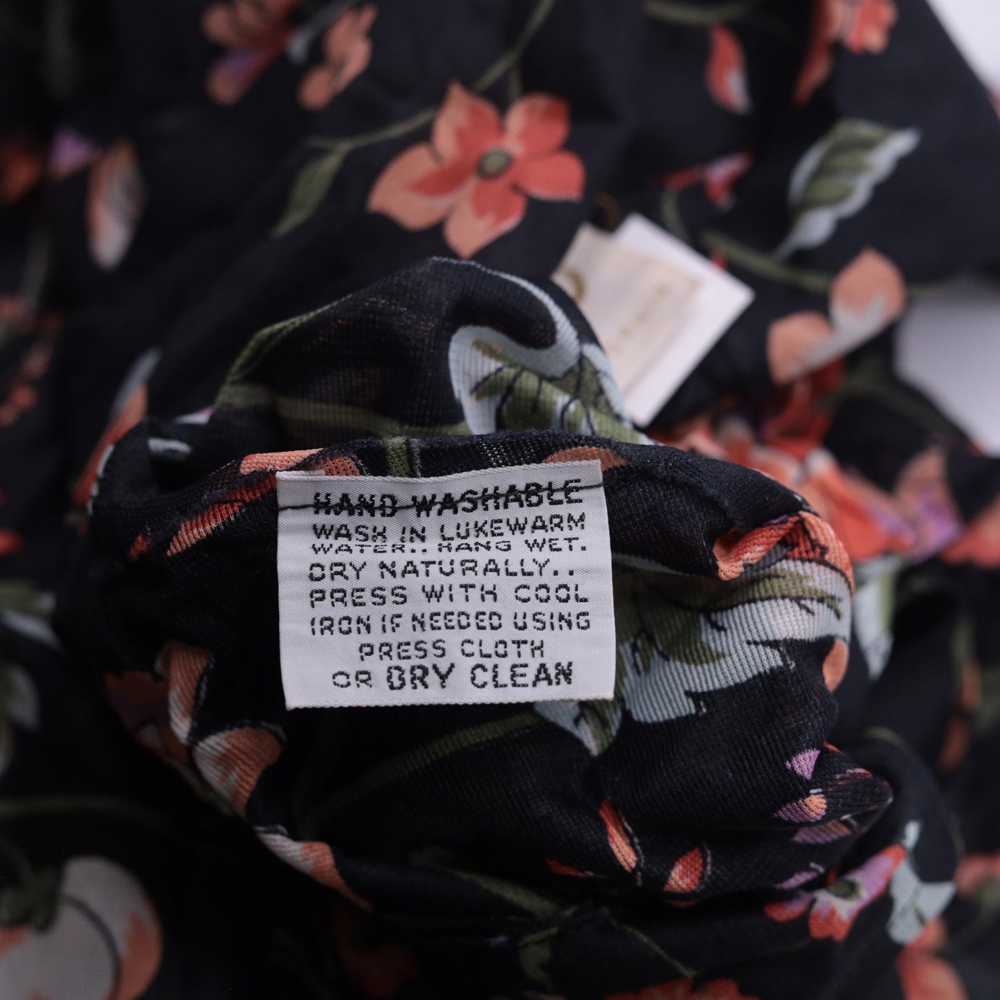 70s Rina California Black Floral Blouse Long Sleeve Botanical Print Small