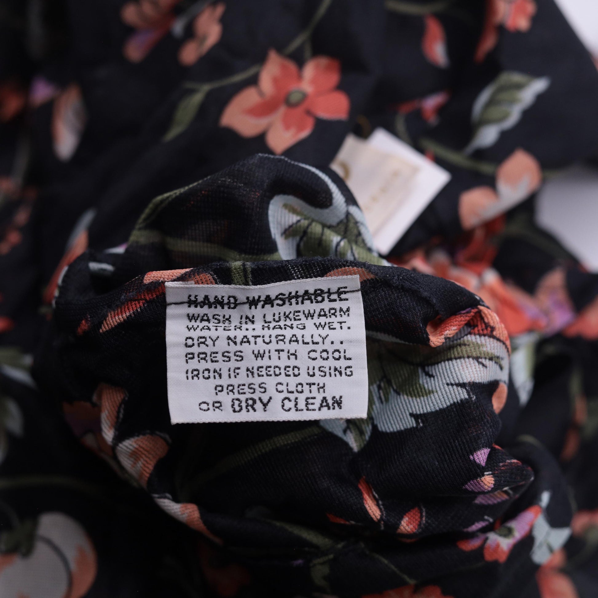 70s Rina California Black Floral Blouse Long Sleeve Botanical Print Small