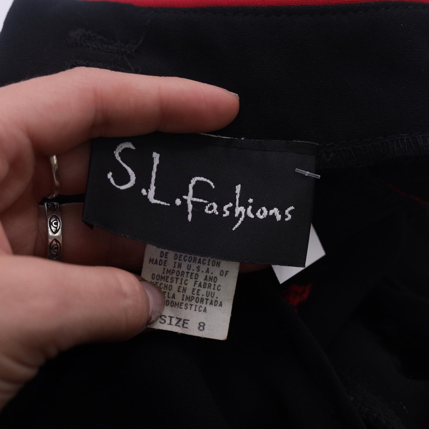 90s S.L. Fashions Black Cheongsam Maxi Dress Mandarin Collar Red Piping Medium