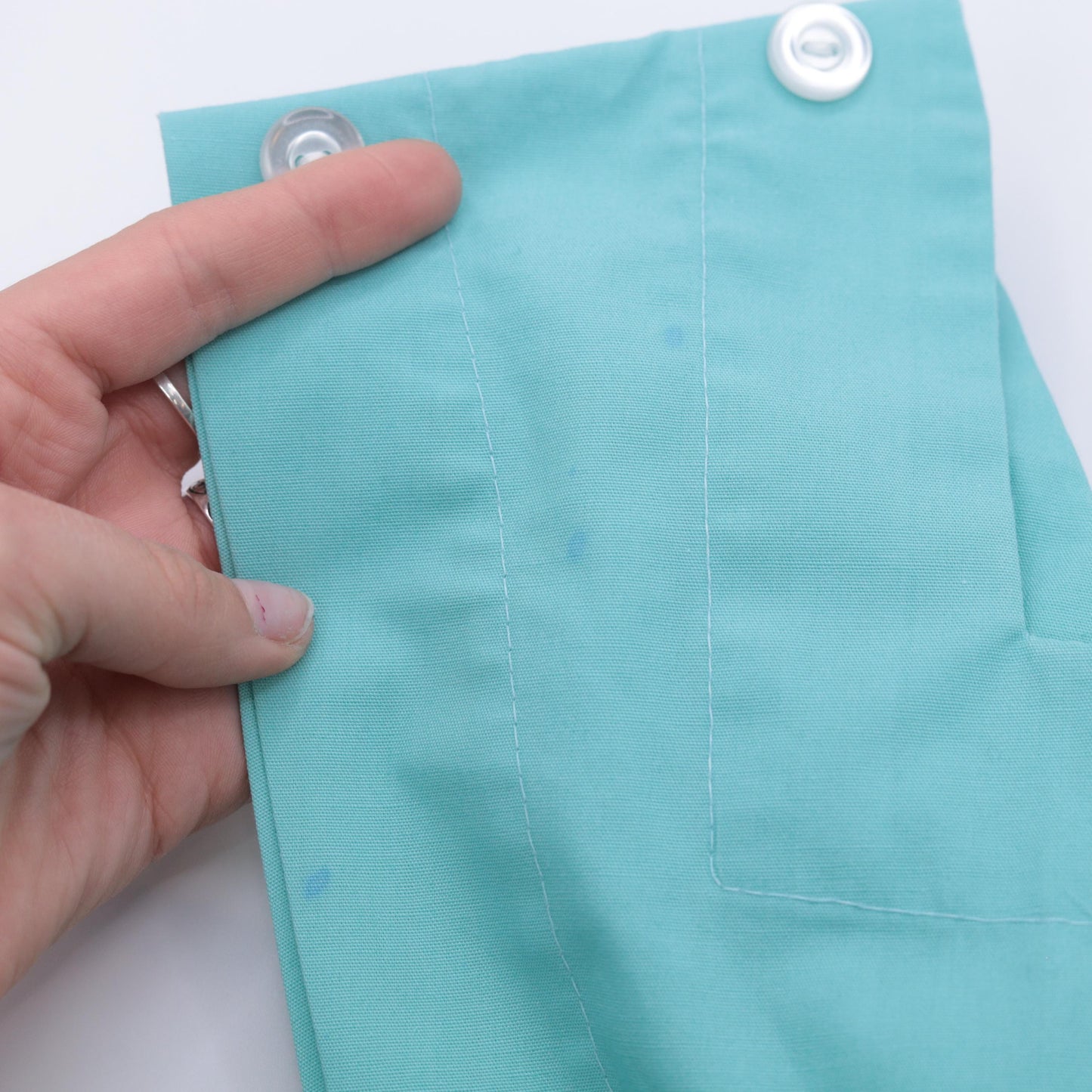 80s Turquoise Pinafore Apron Dress Square Neck Buttoned Straps Knee Length Small