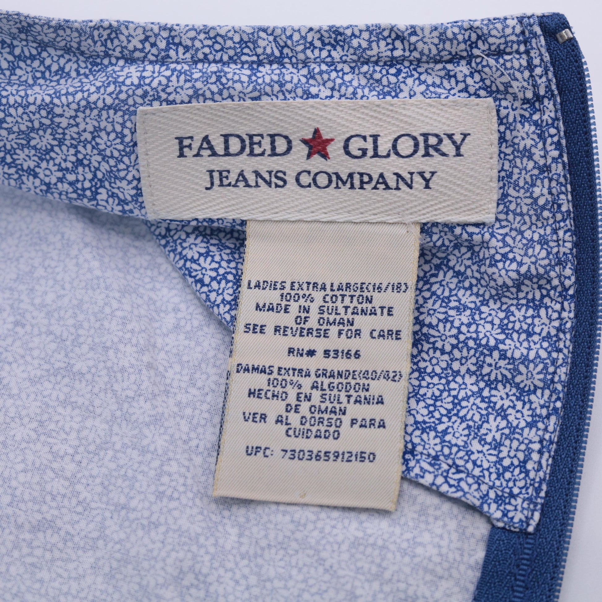 Y2K Faded Glory Floral Cotton Mini Dress Blue Sleeveless Extra Large XL