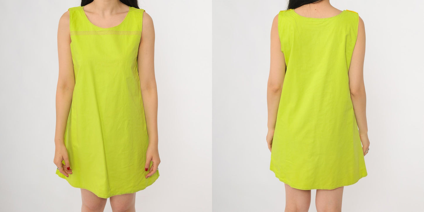 70s Reversible Mod Mini Dress Yellow Pink Green Colorblock A-Line Small