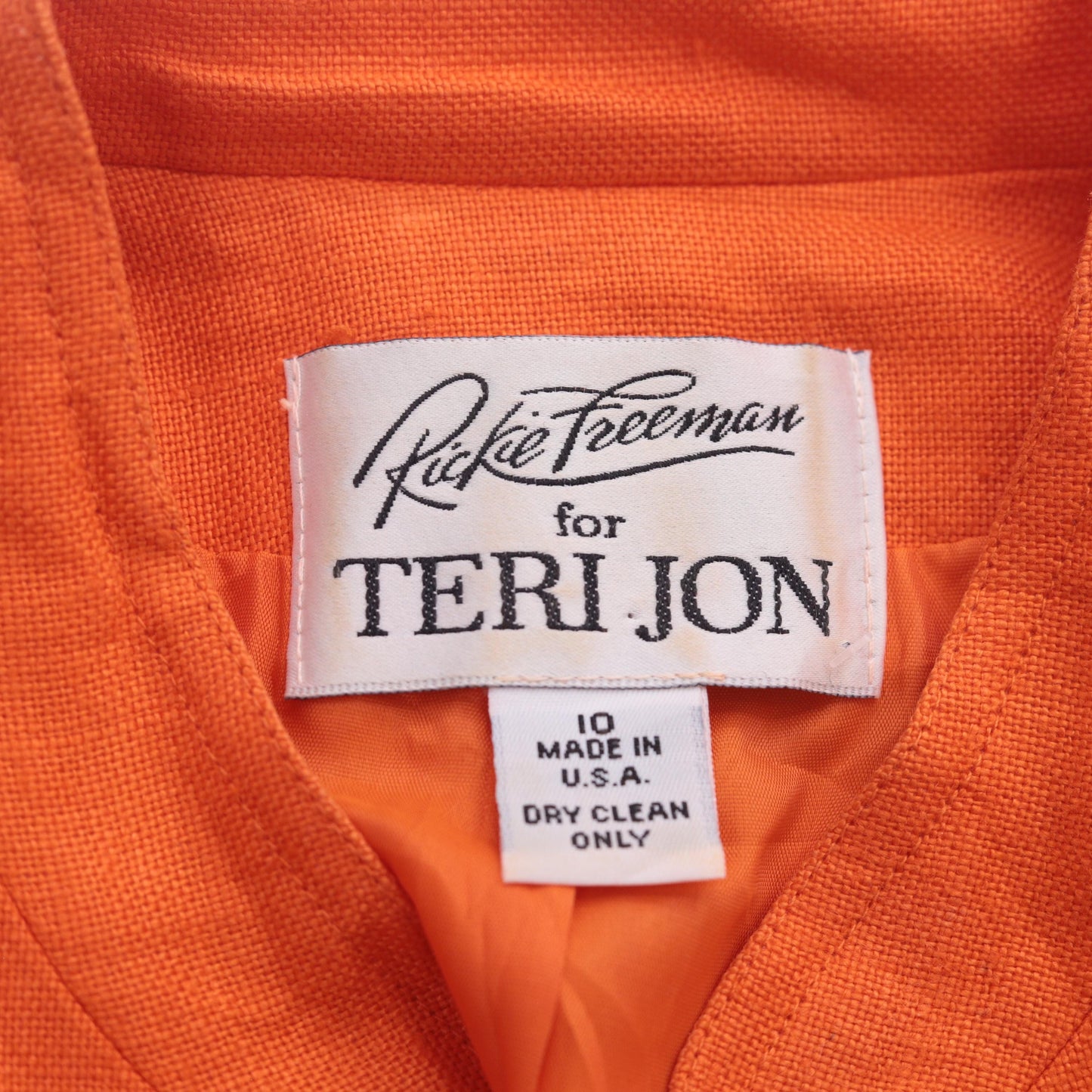 80s Rickie Freeman for Teri Jon Orange Linen Mini Shift Dress Large 10