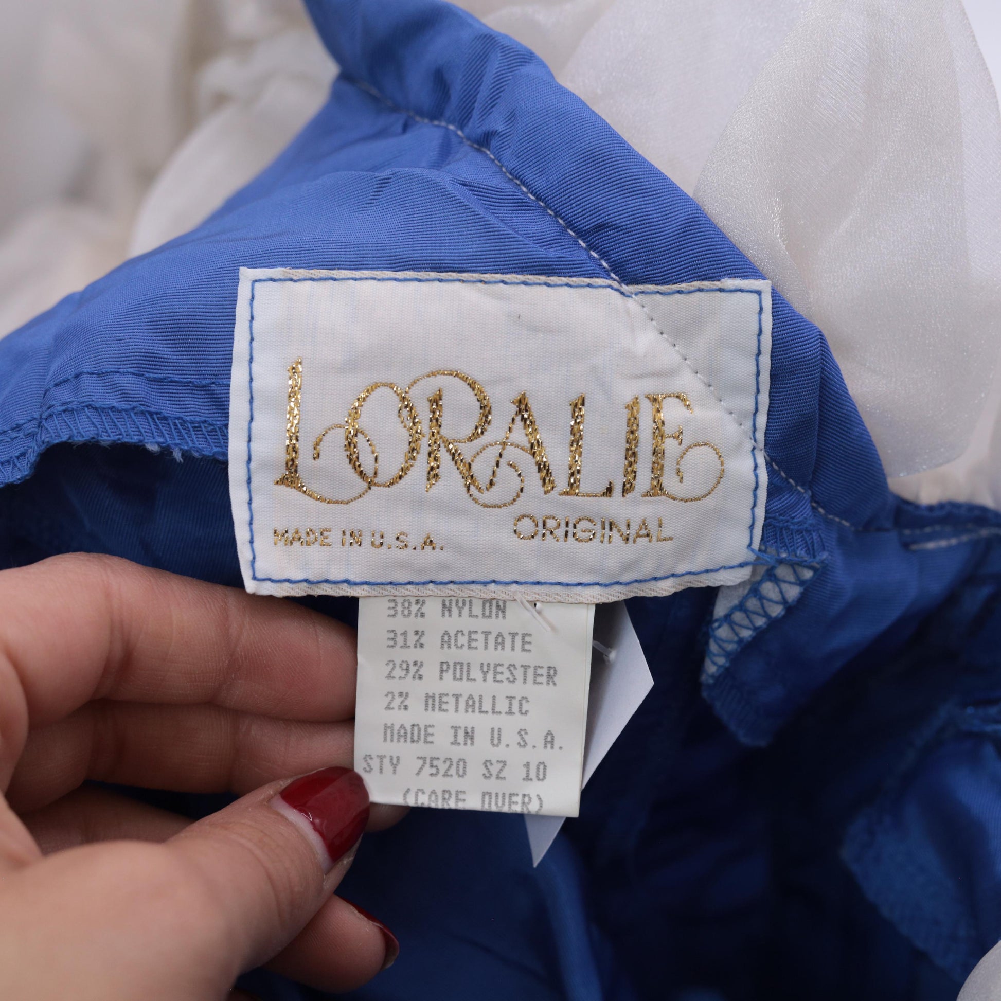 80s Royal Blue Lace Prom Gown Loralie Beaded Strapless Small
