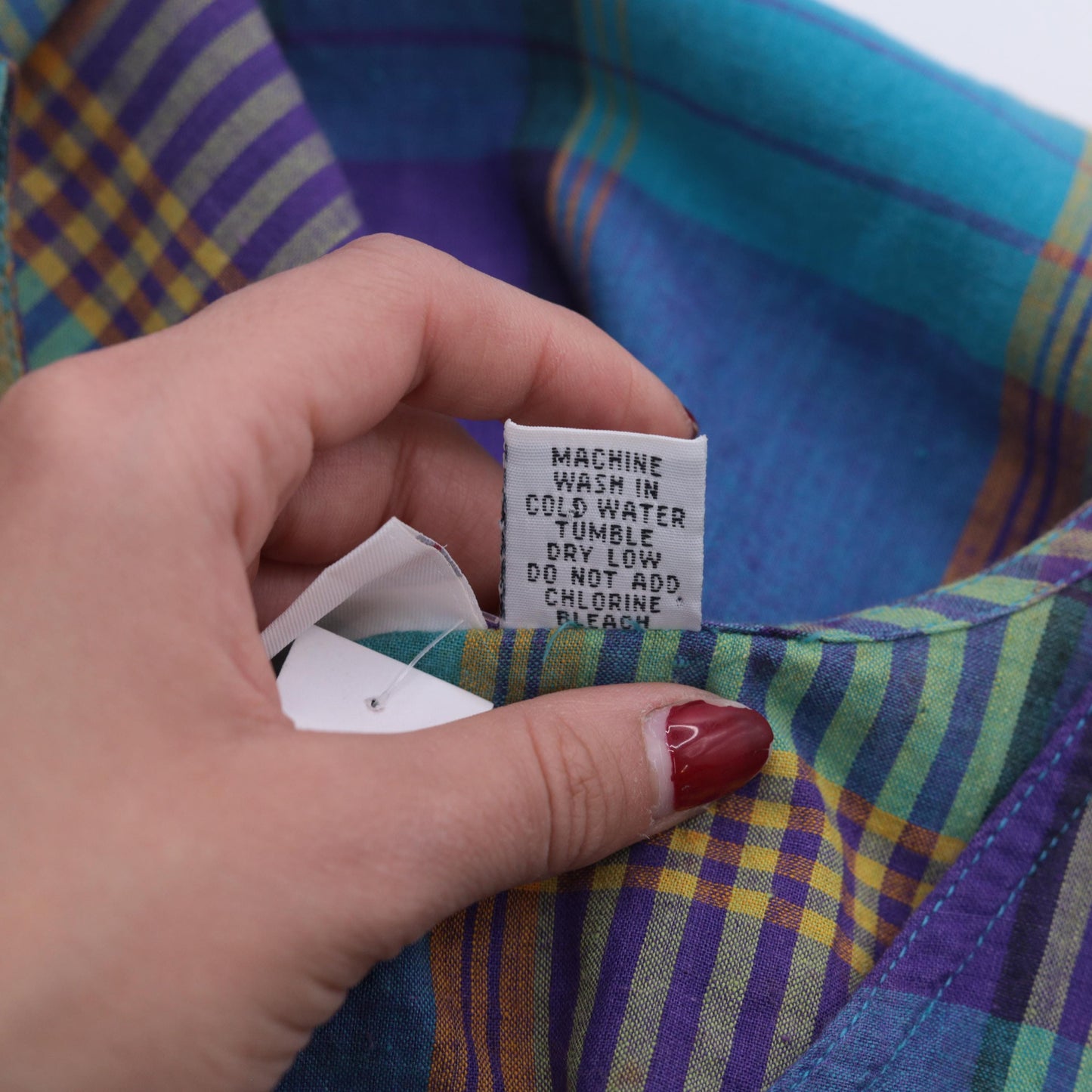 90s Honors Apparel Plaid Midi Dress Teal Purple Yellow Button Front Medium