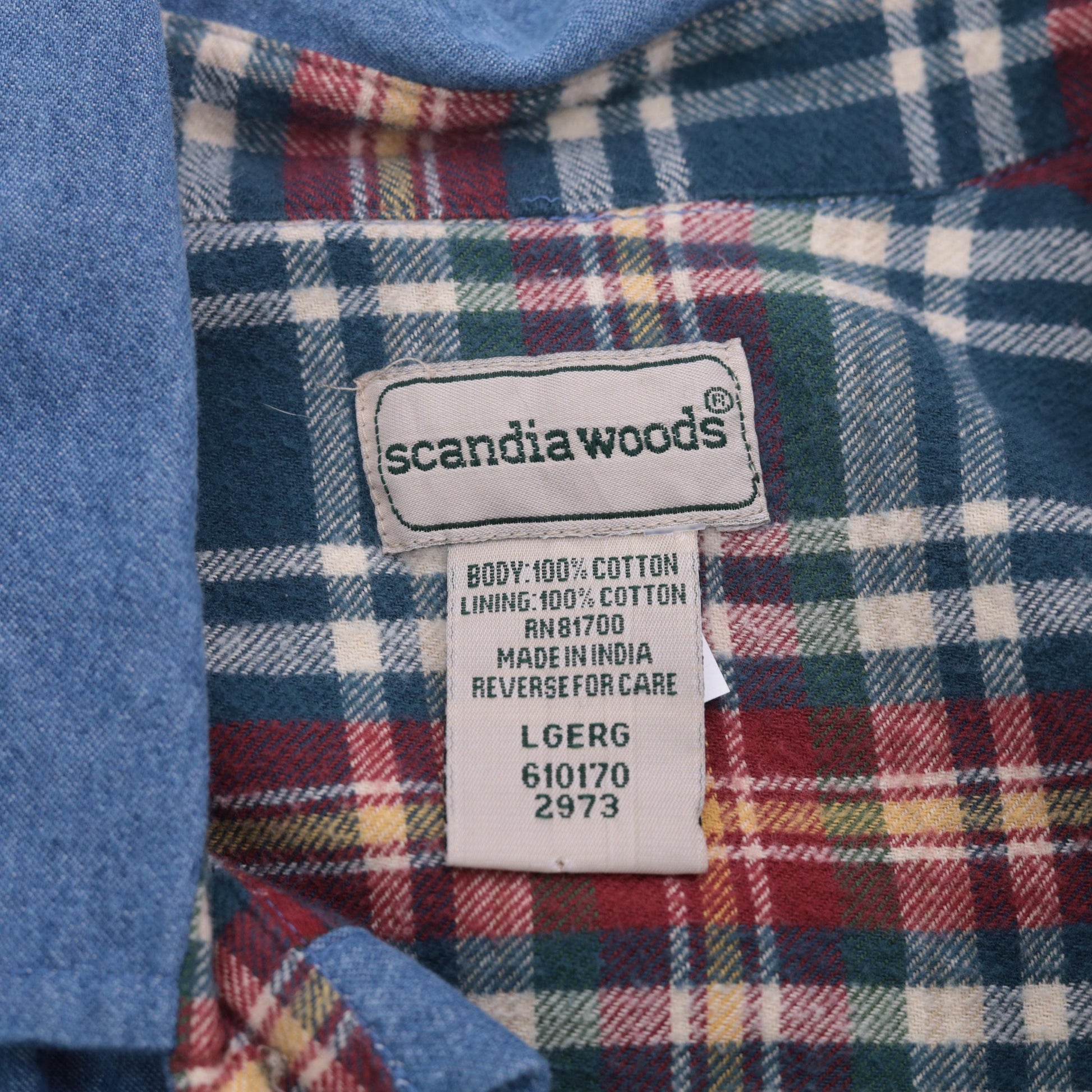 90s Scandia Woods Denim Shirt Flannel Lined Blue Button Down Large L