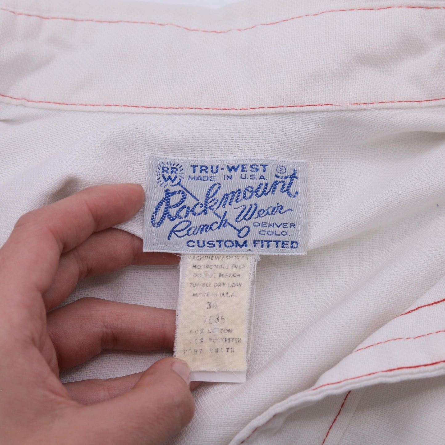 80s Rockmount Ranch Wear Western Bib Shirt White Red Piping Pearl Snap Medium