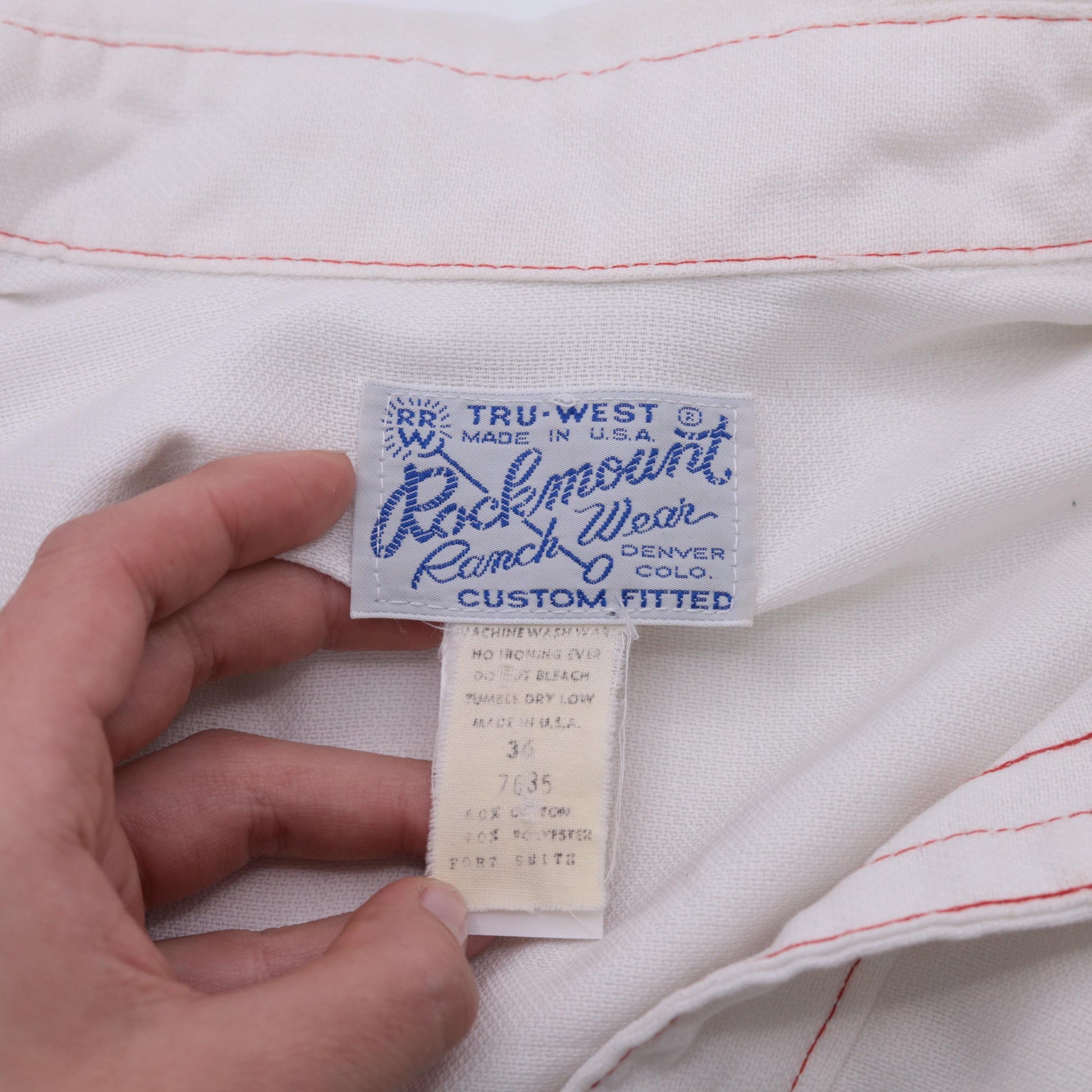 80s Rockmount Ranch Wear Western Bib Shirt White Red Piping Pearl Snap Medium