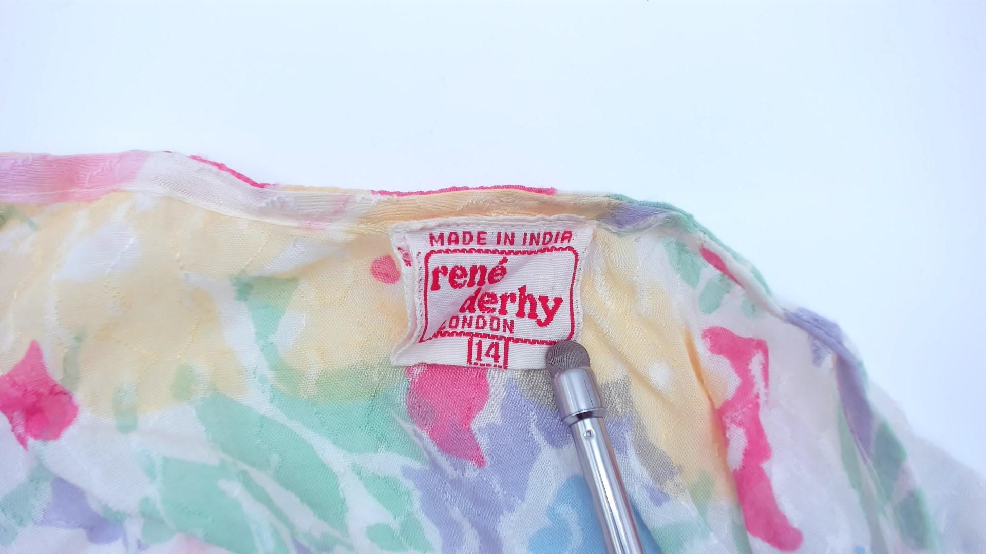 90s Pastel Floral Watercolor Crop Top Tie Front Kimono Sleeve Medium Large