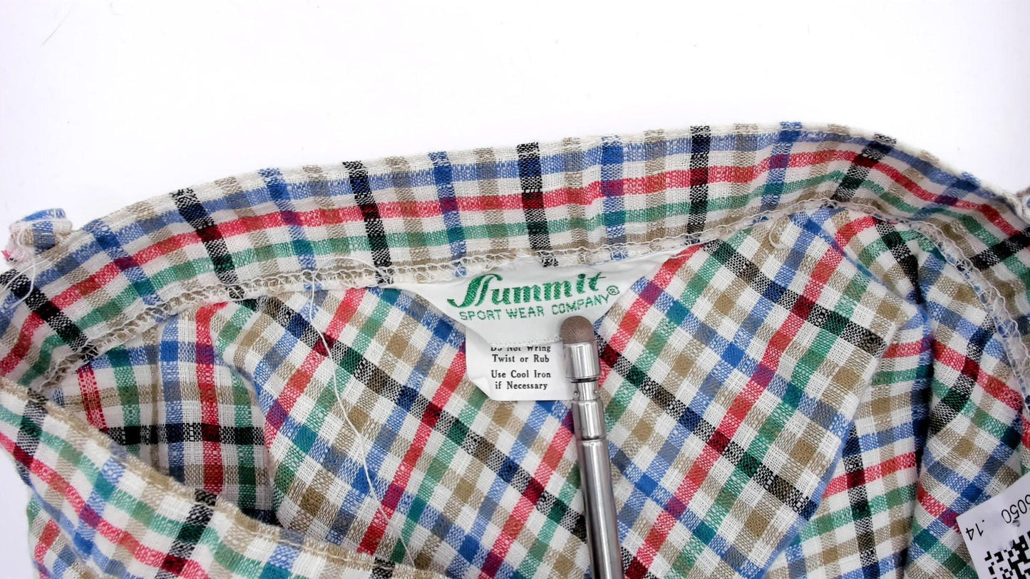 80s Plaid Mini Skirt High Waist Button Up Checkered Pink Blue Small