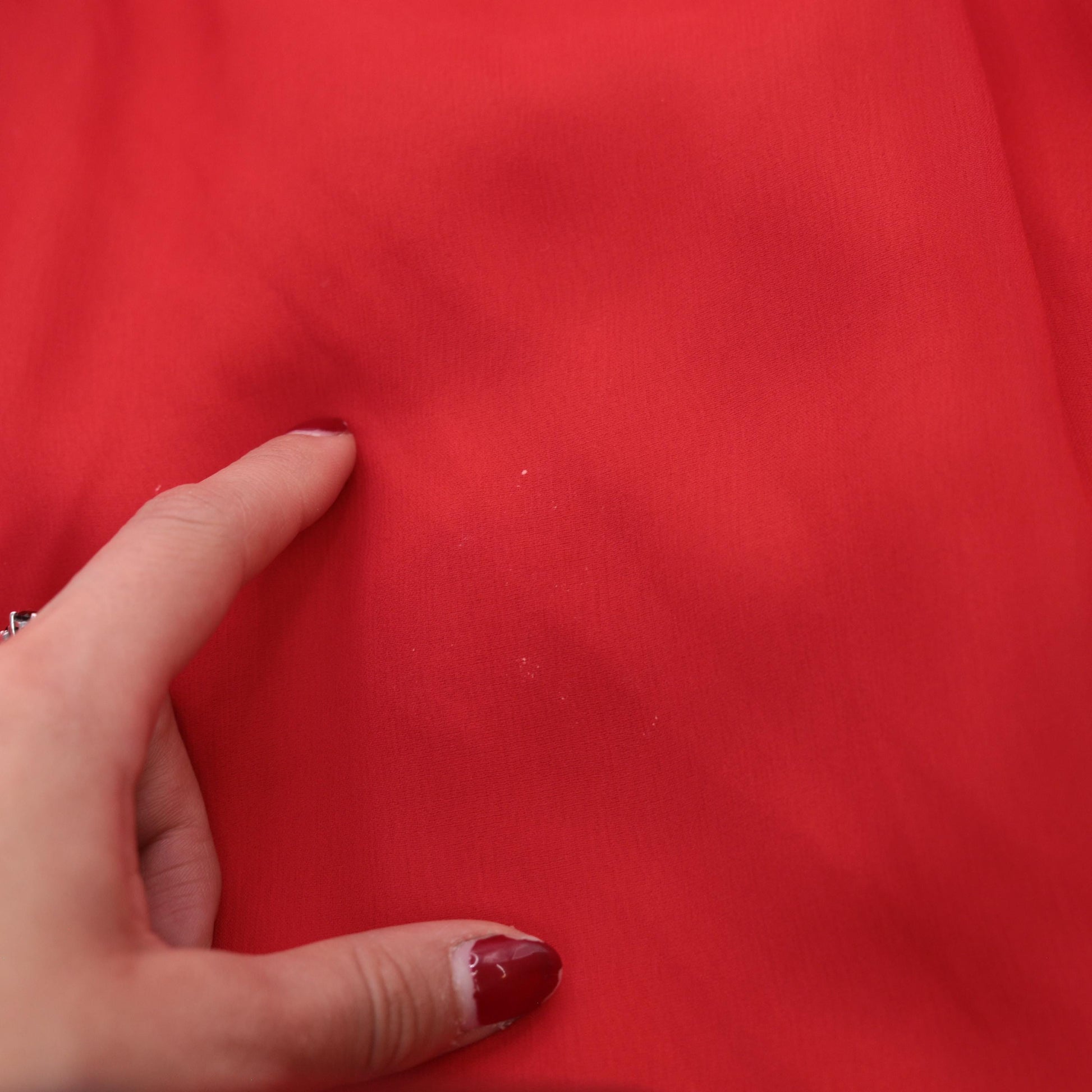 60s Red Chiffon Sleeveless Boat Neck Dress Knee Length Ruffle Medium