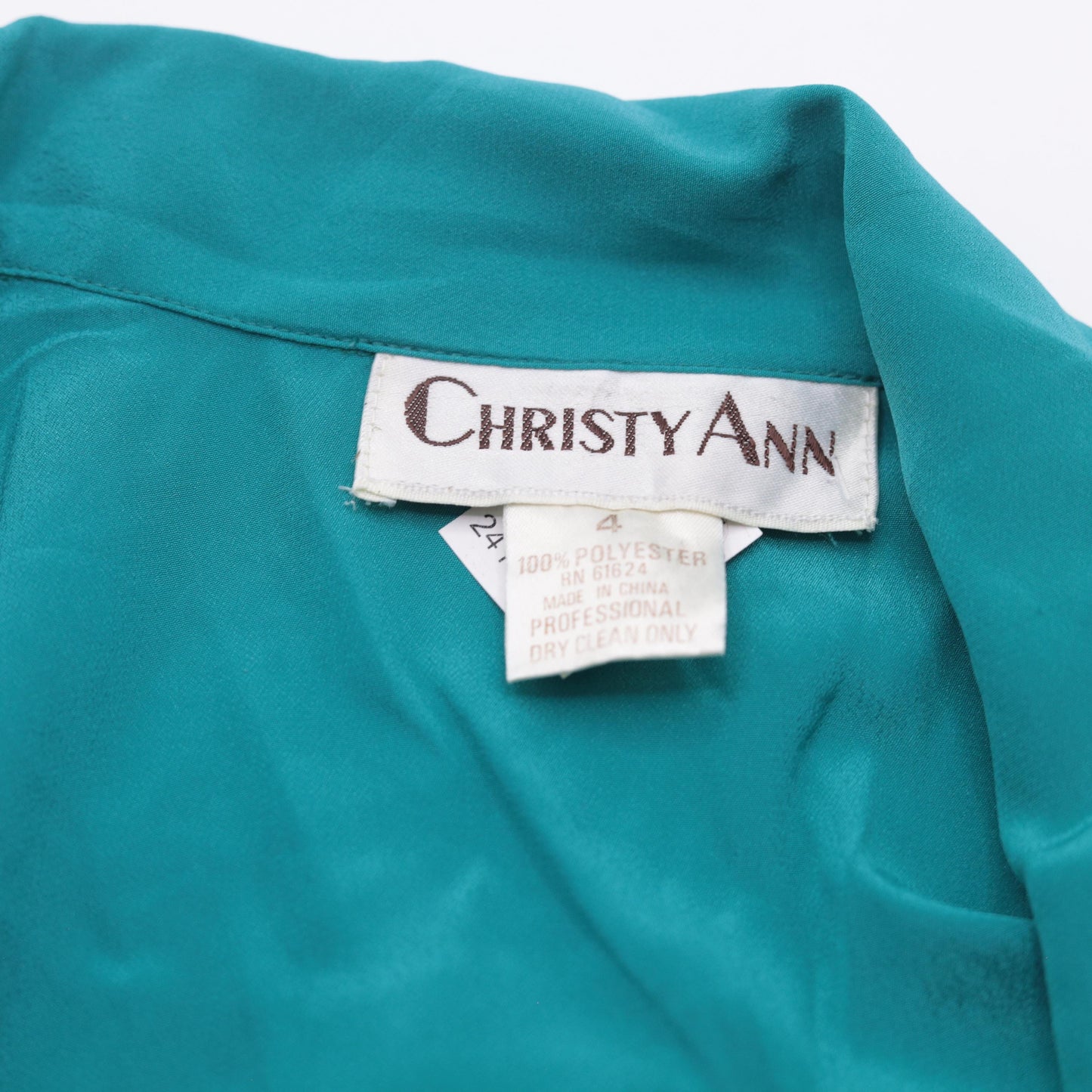 80s Teal Green Button-Up Shirt Christy Ann Short Sleeve Blouse Small