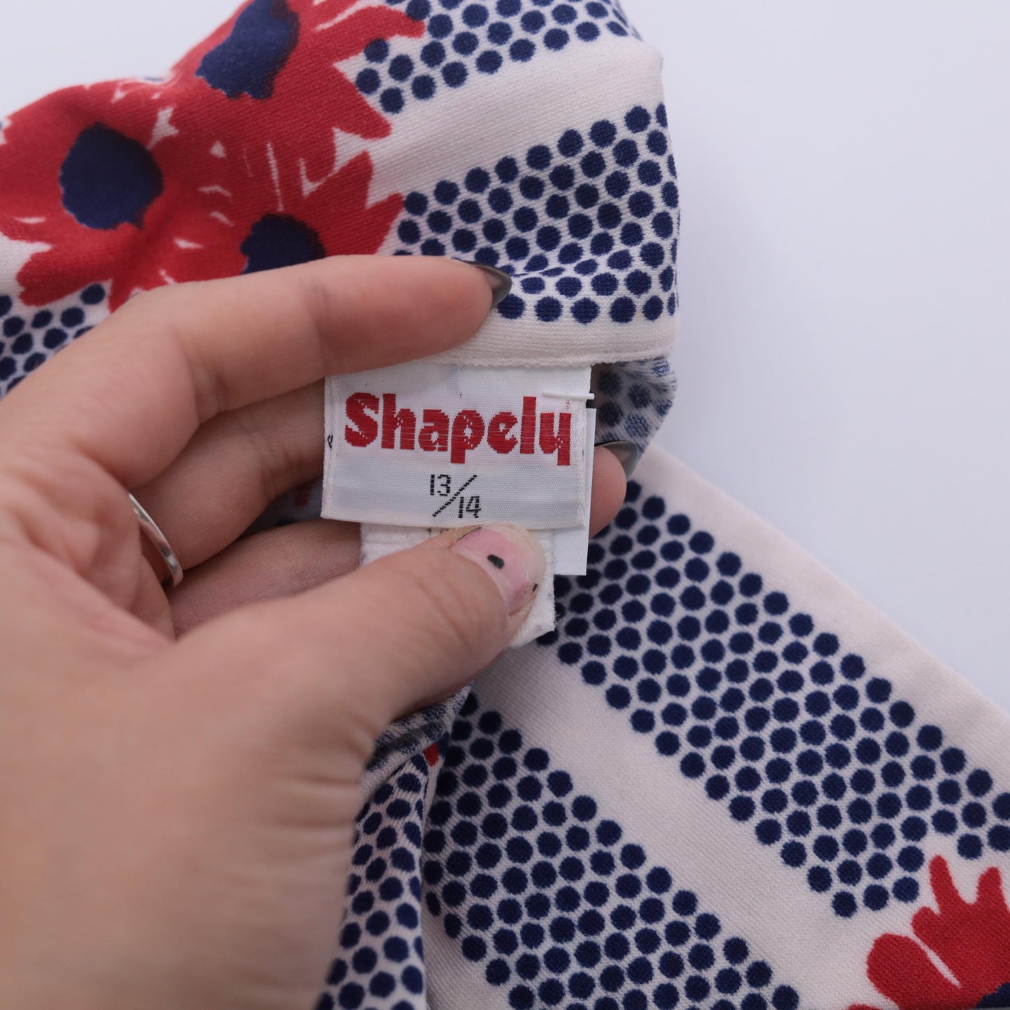 70s Shapely Floral Striped Button Down Shirt Navy Red Daisy Large L